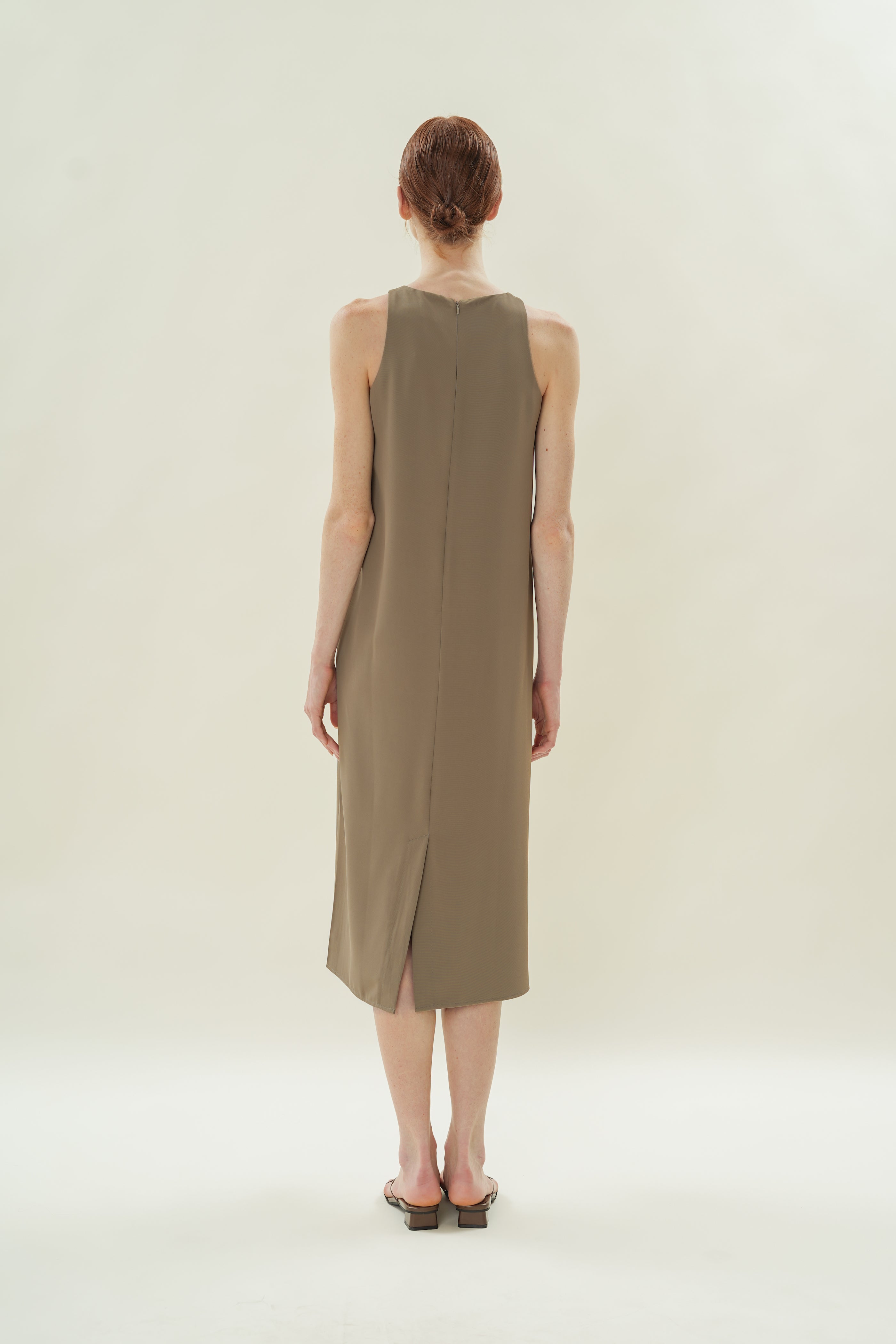 Round Neck Midi Dress in Taupe