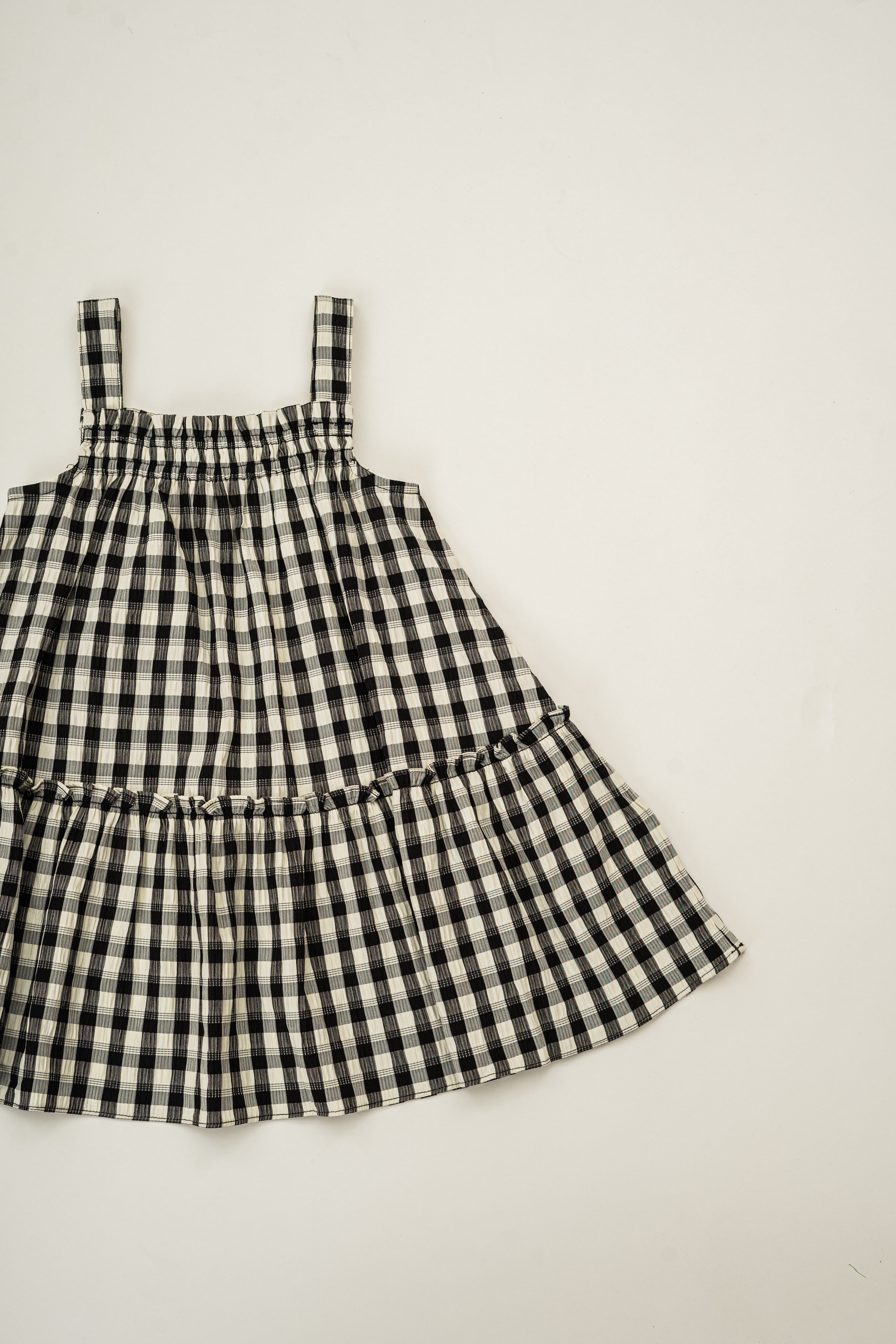 Mini Frilled Tiered Dress in Black Gingham