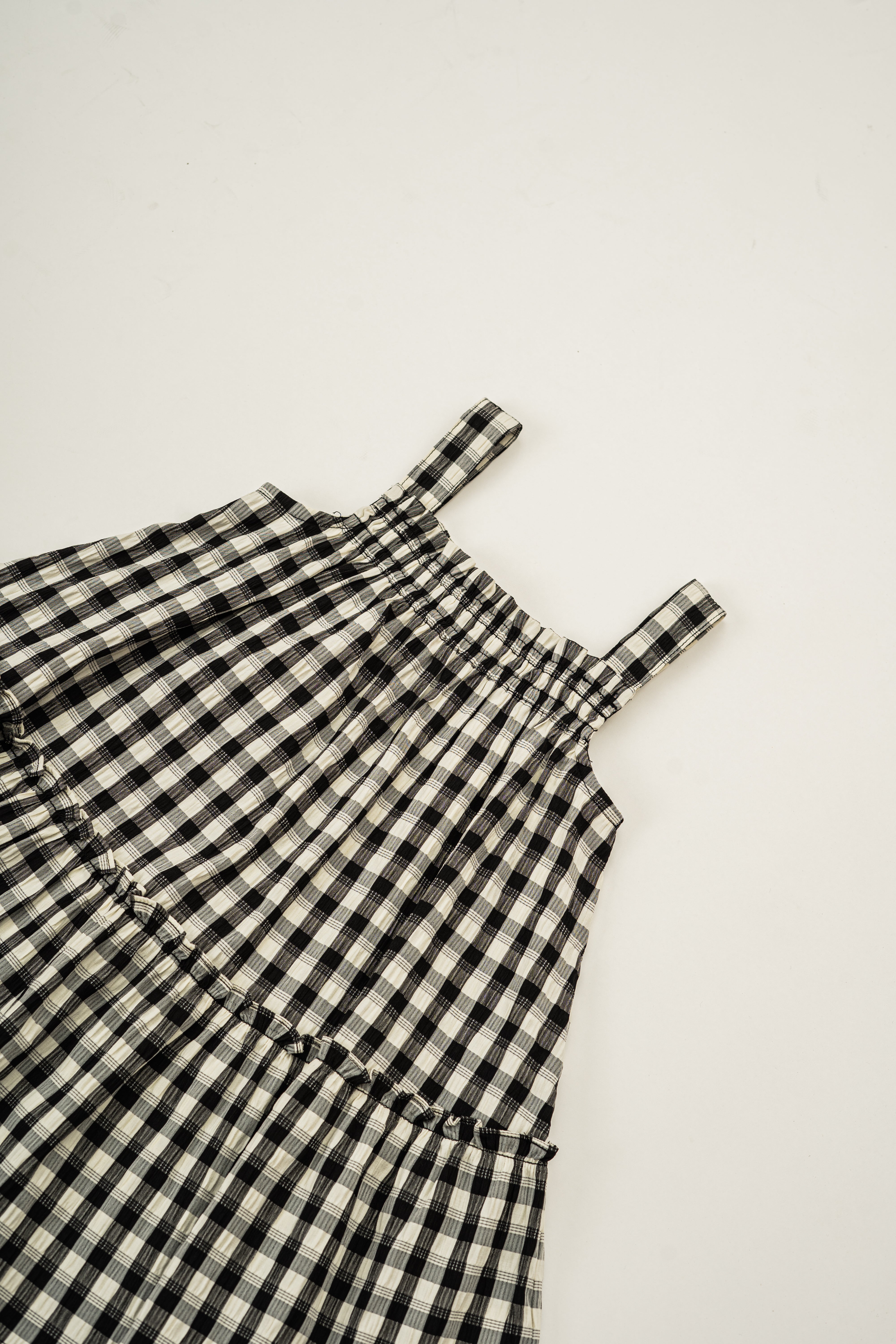 Mini Frilled Tiered Dress in Black Gingham