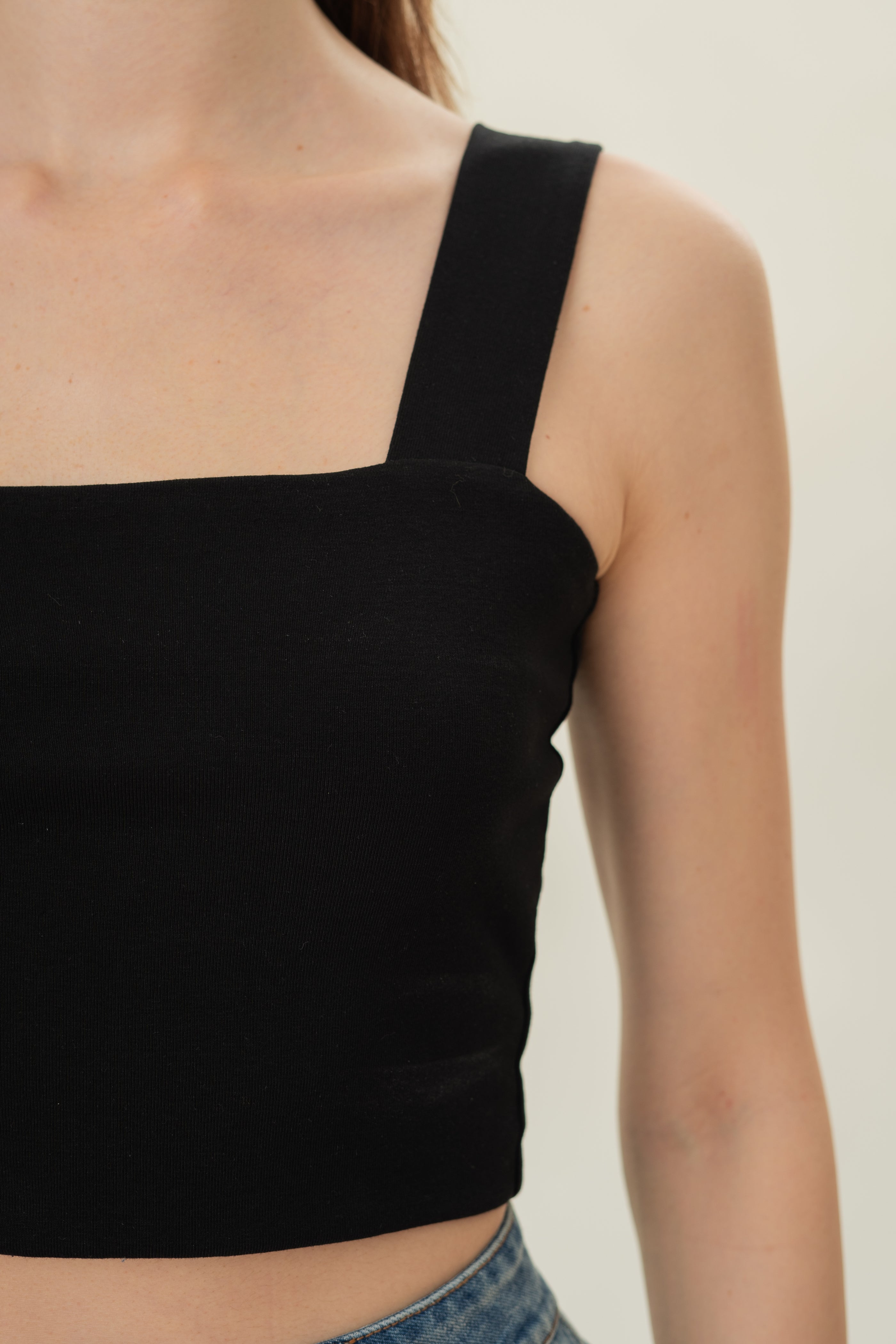 Classic Straight Neck Tank Top in Black