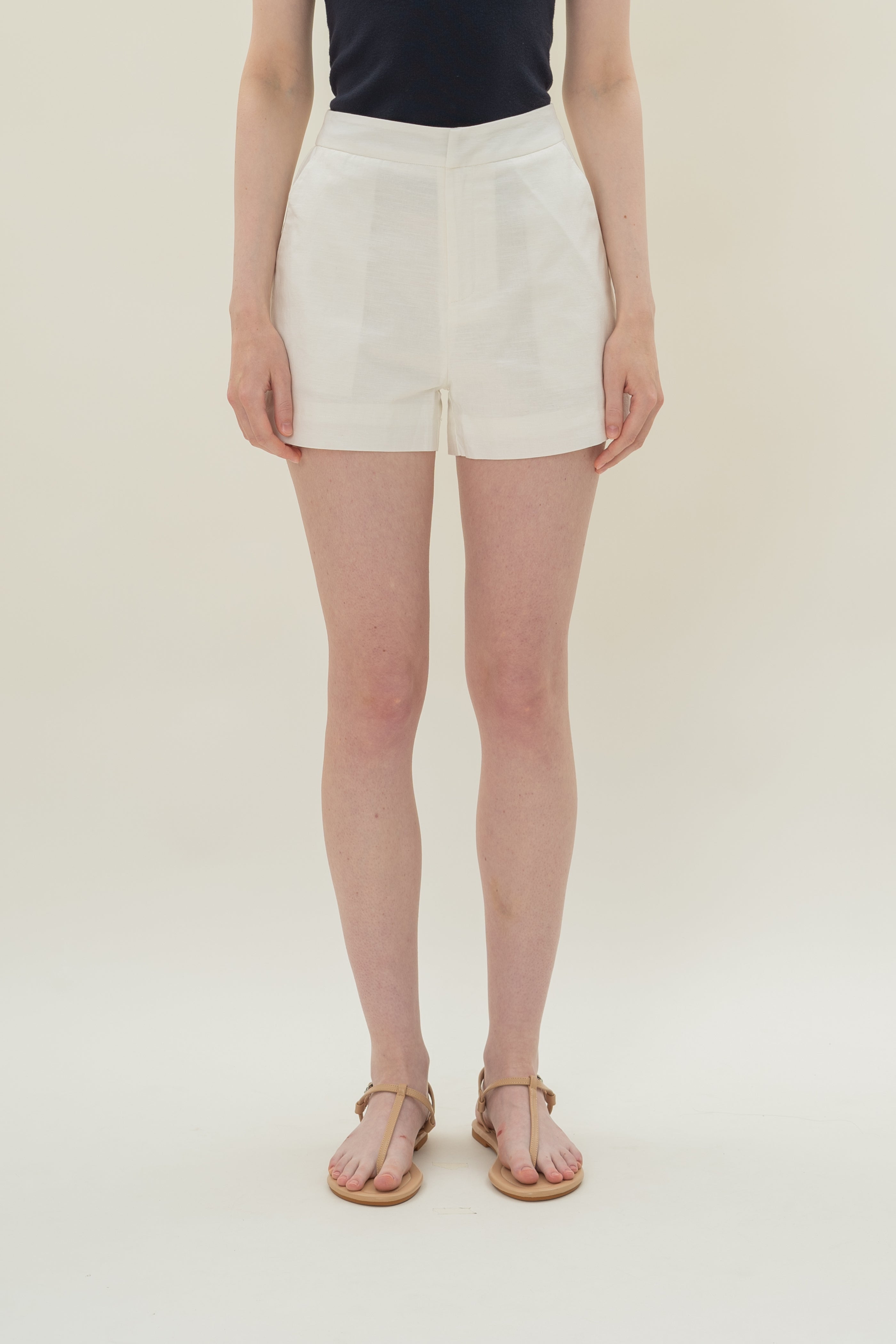 Relaxed Textured Linen Shorts in White