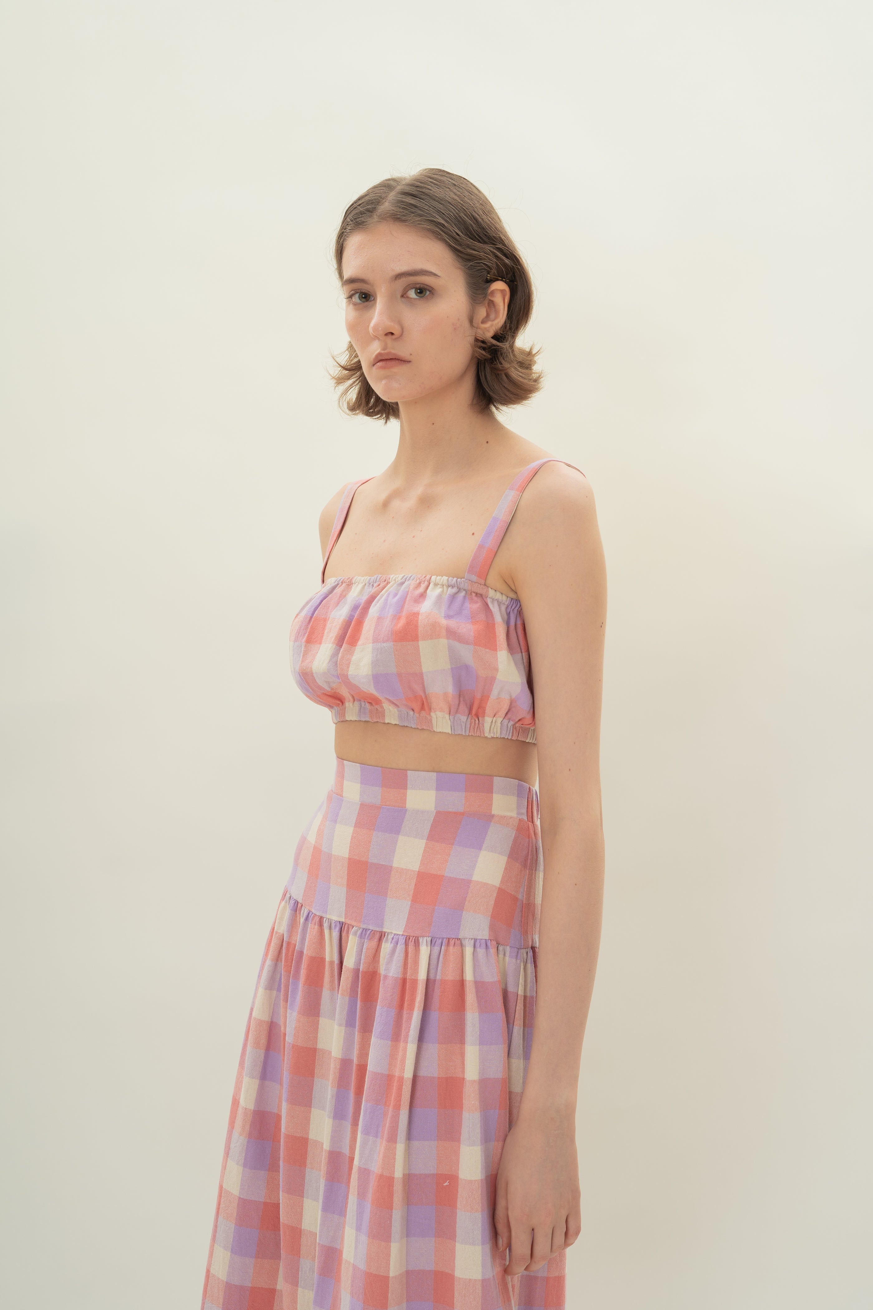 Cropped Bubble Top in Joie Gingham