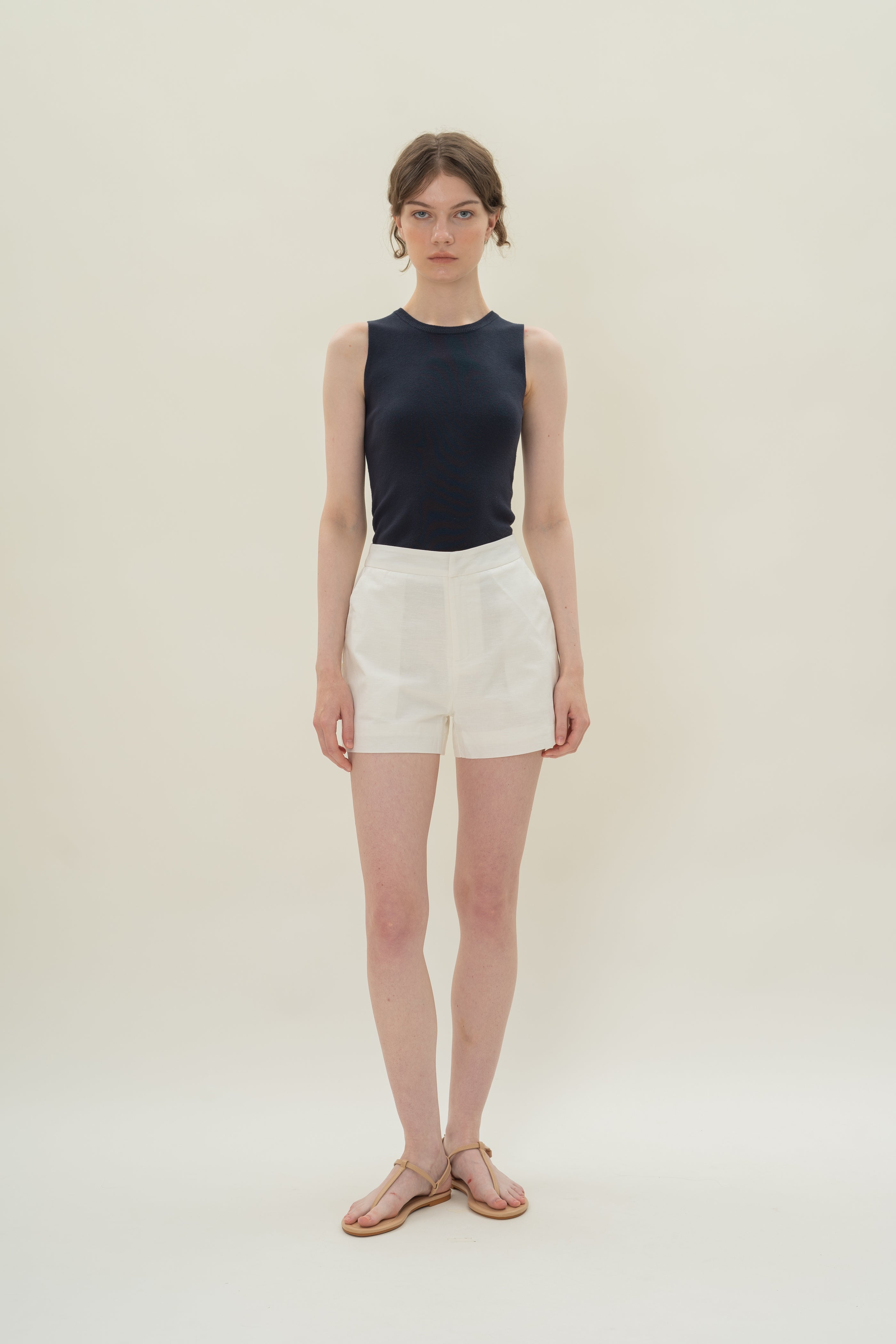 Relaxed Textured Linen Shorts in White