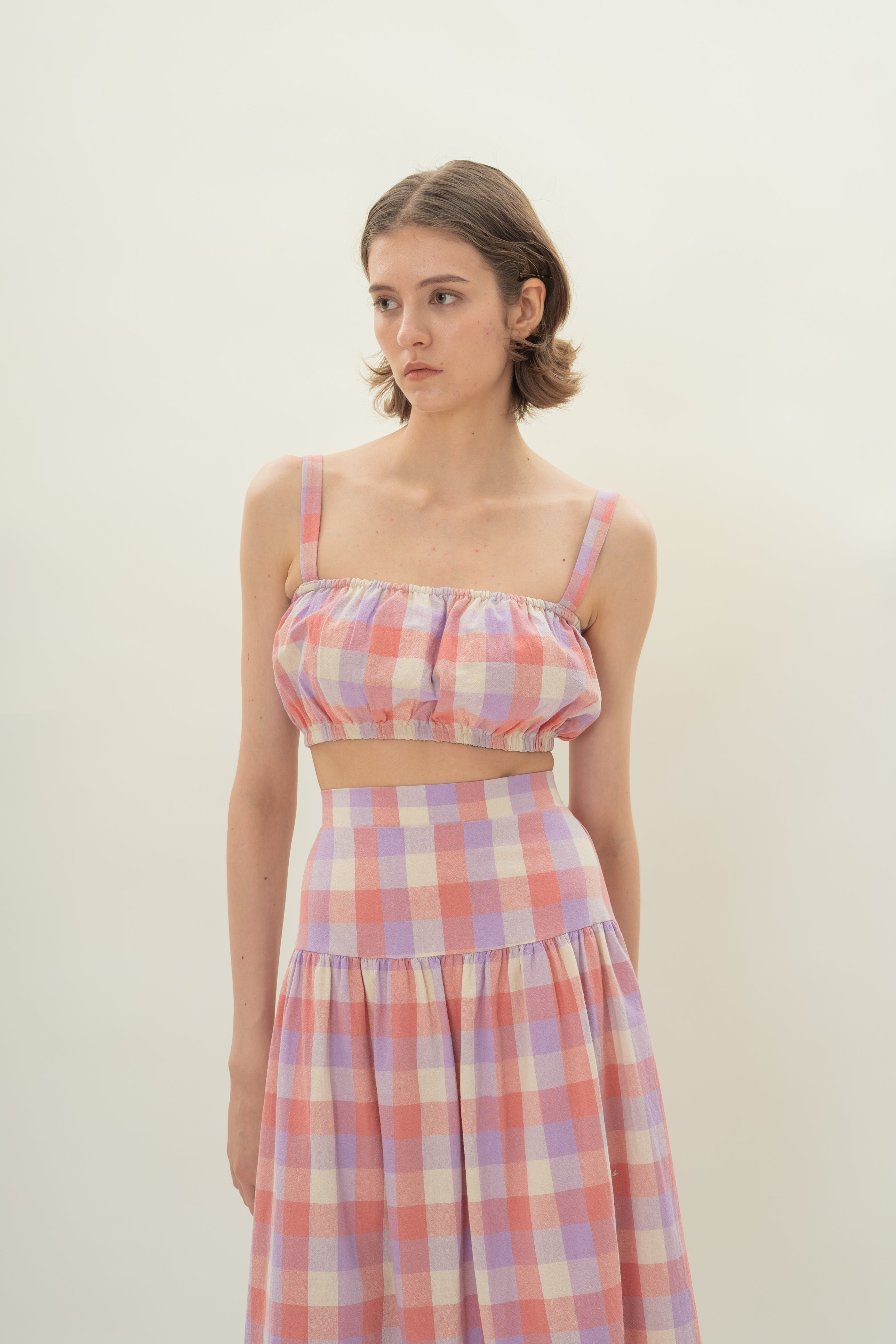 Cropped Bubble Top in Joie Gingham