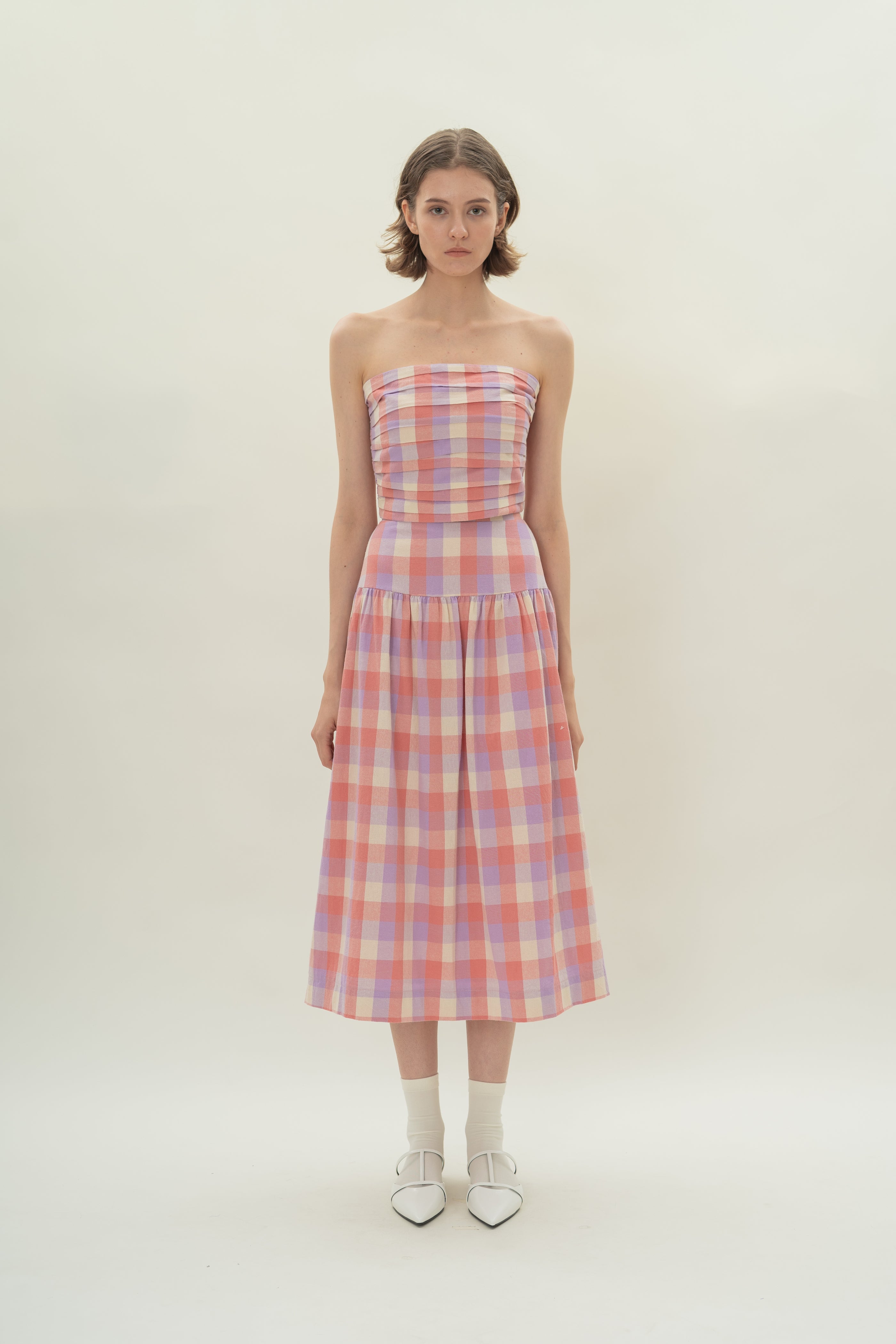 Panelled Midi Skirt With Gathers in Joie Gingham