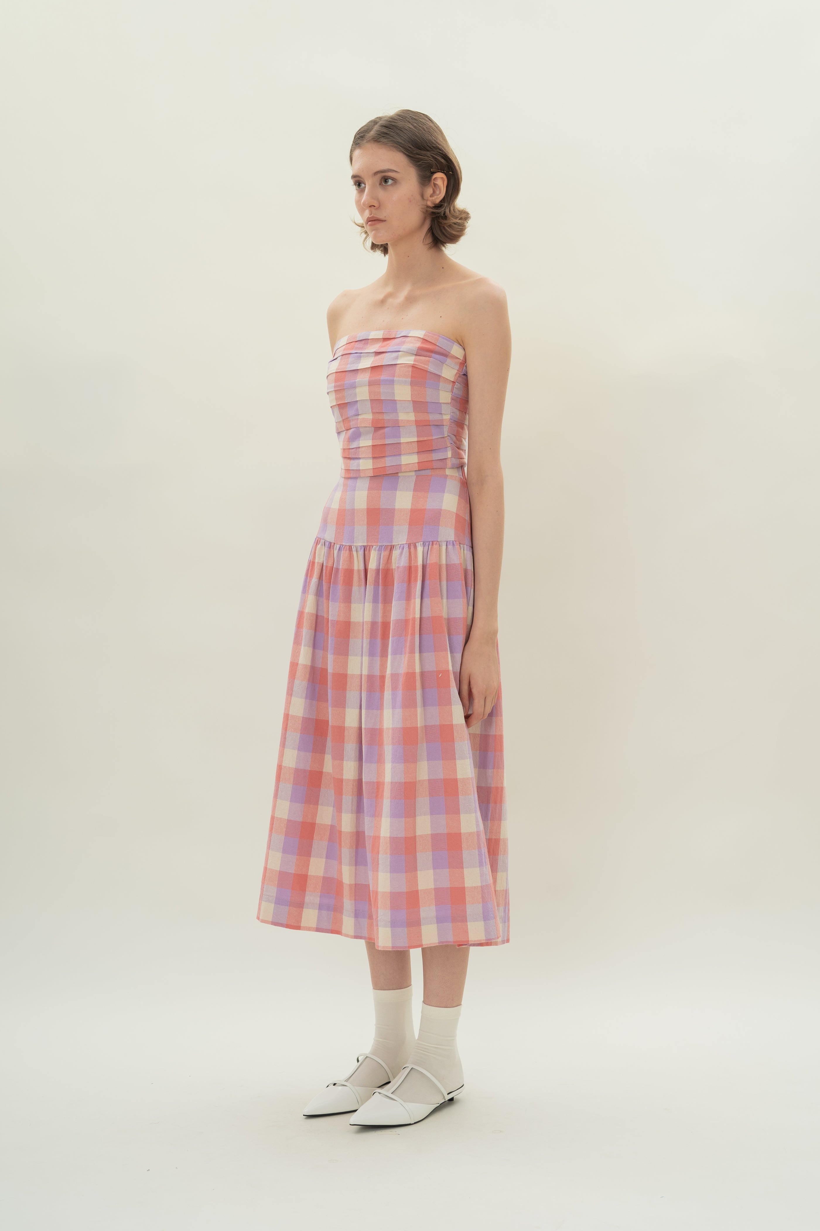 Panelled Midi Skirt With Gathers in Joie Gingham