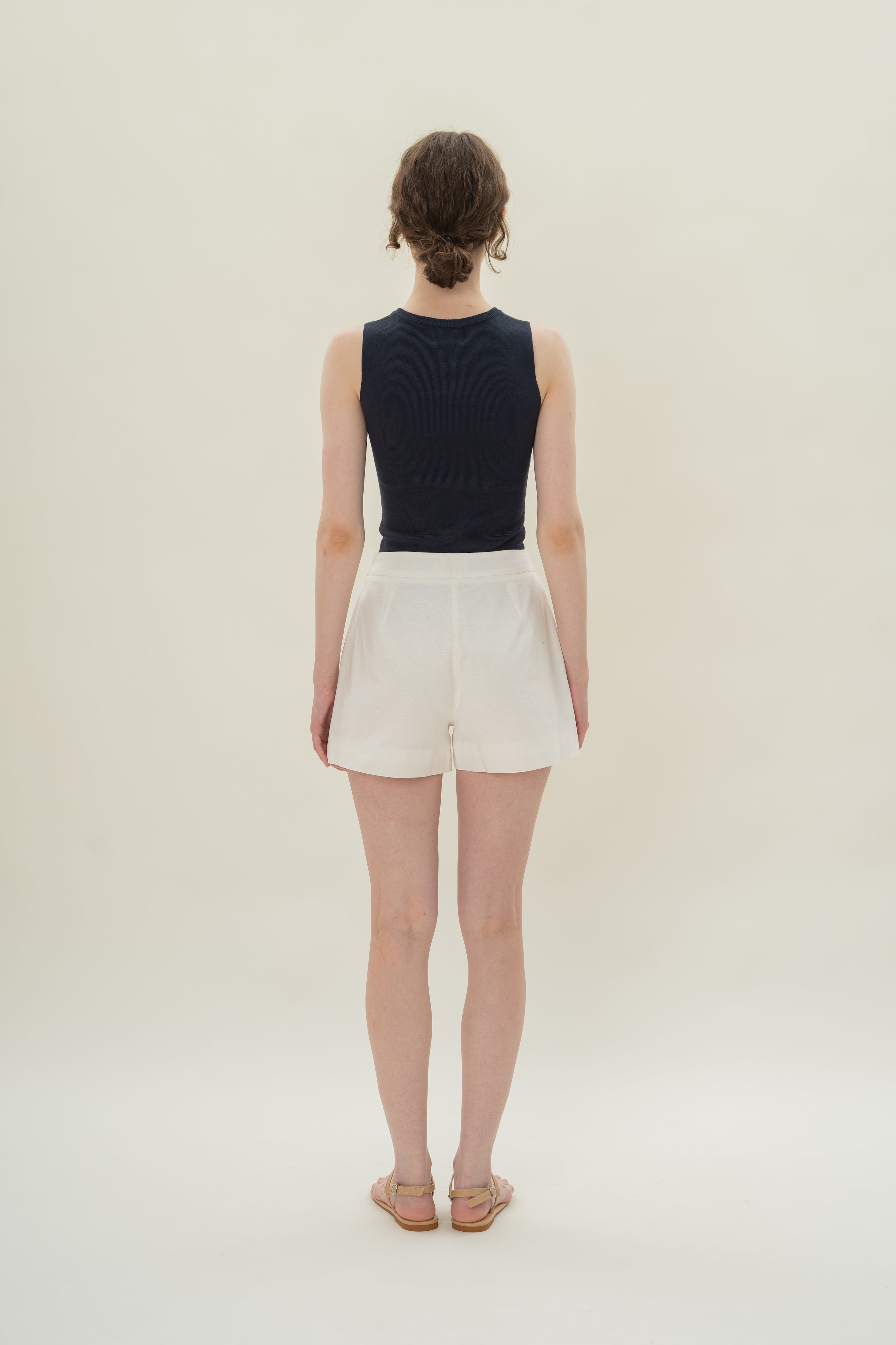 Relaxed Textured Linen Shorts in White