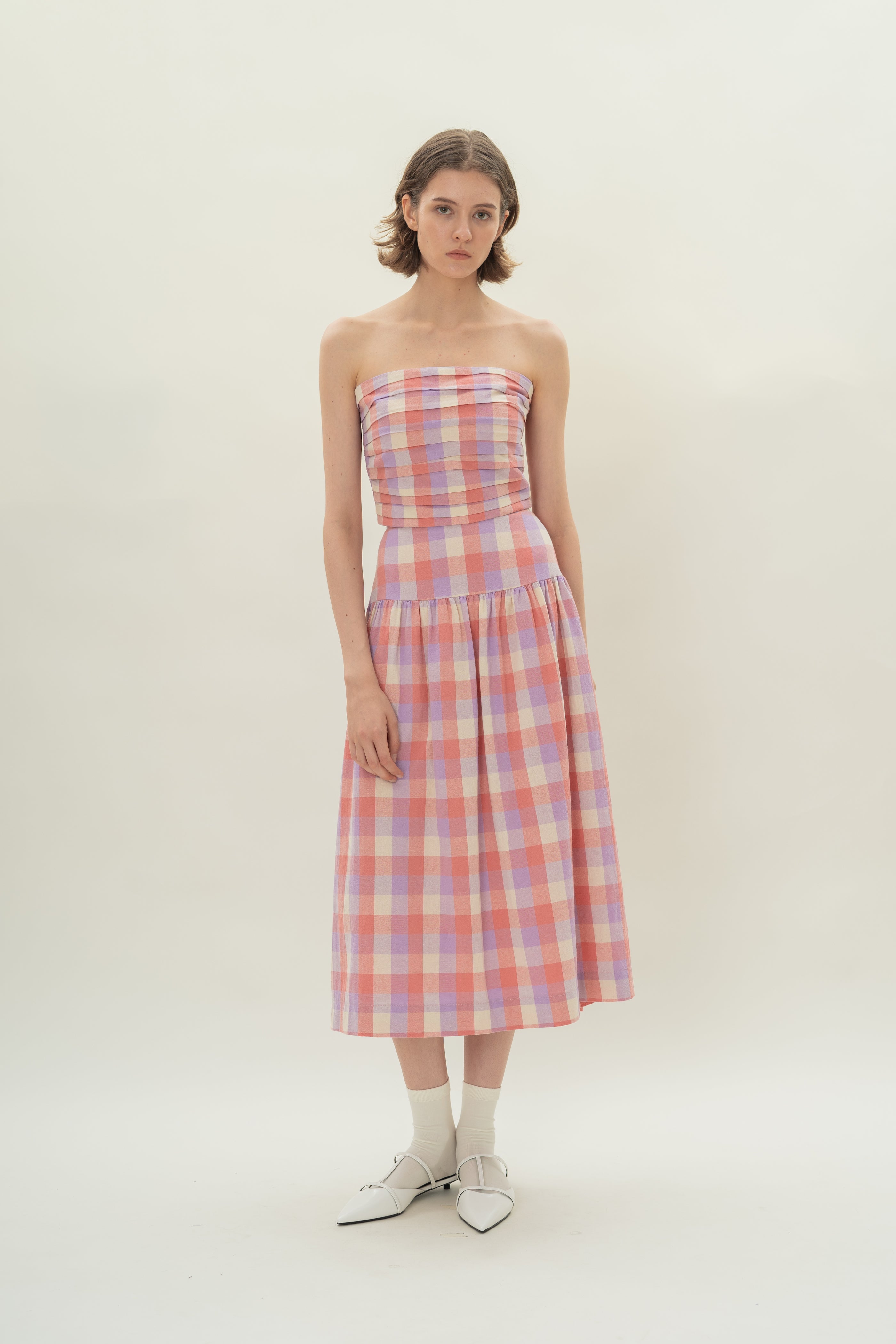 Panelled Midi Skirt With Gathers in Joie Gingham