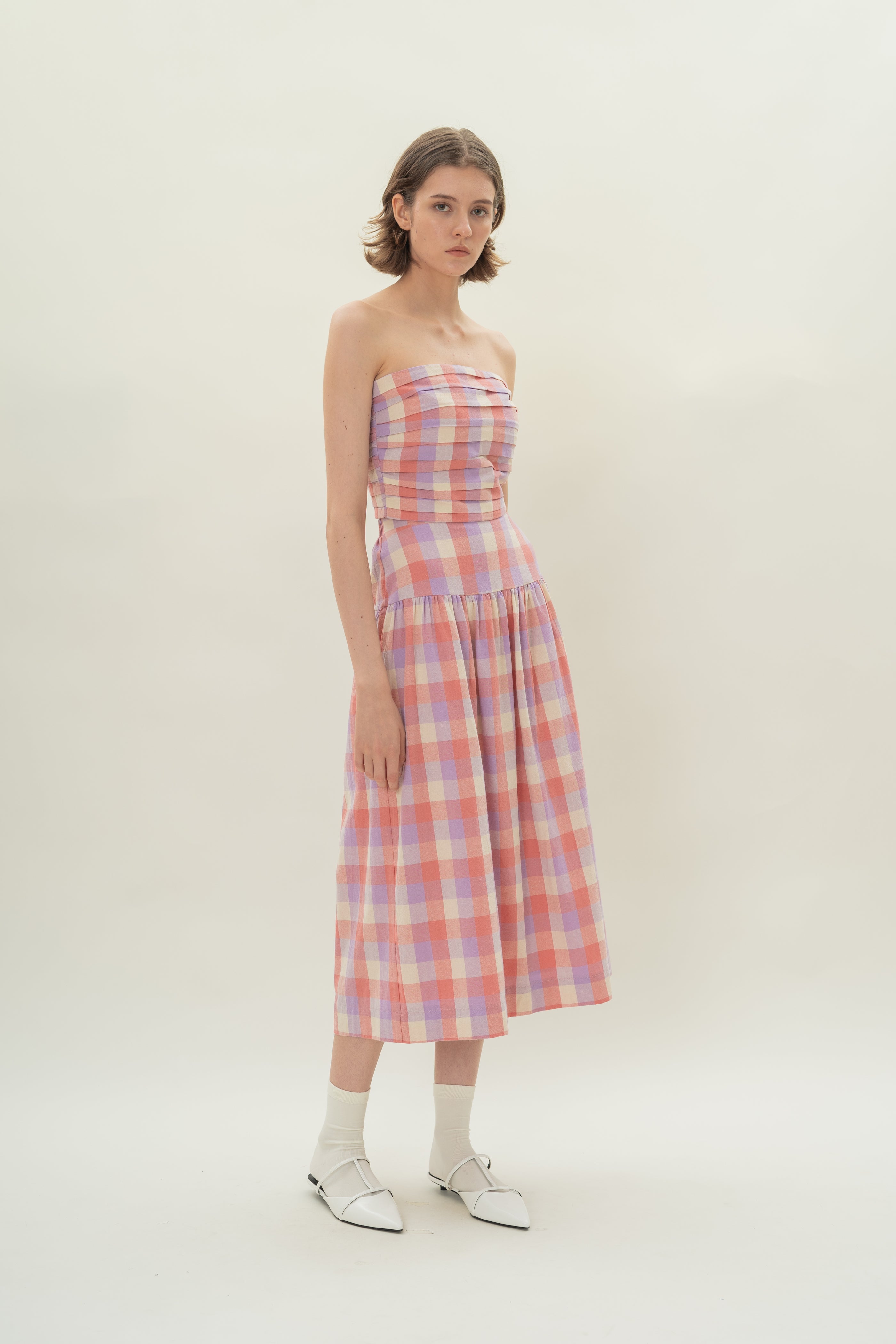 Panelled Midi Skirt With Gathers in Joie Gingham