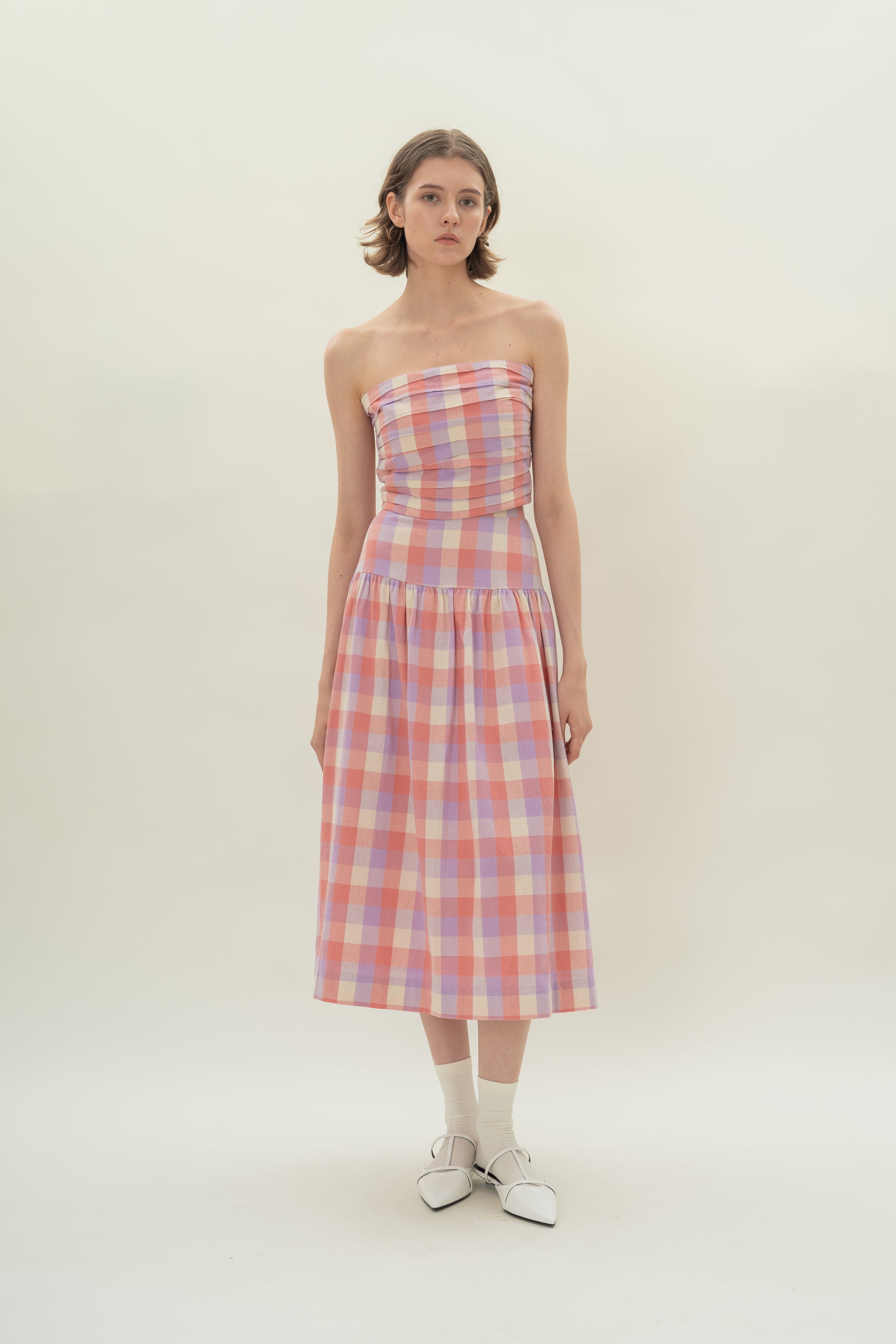 Panelled Midi Skirt With Gathers in Joie Gingham