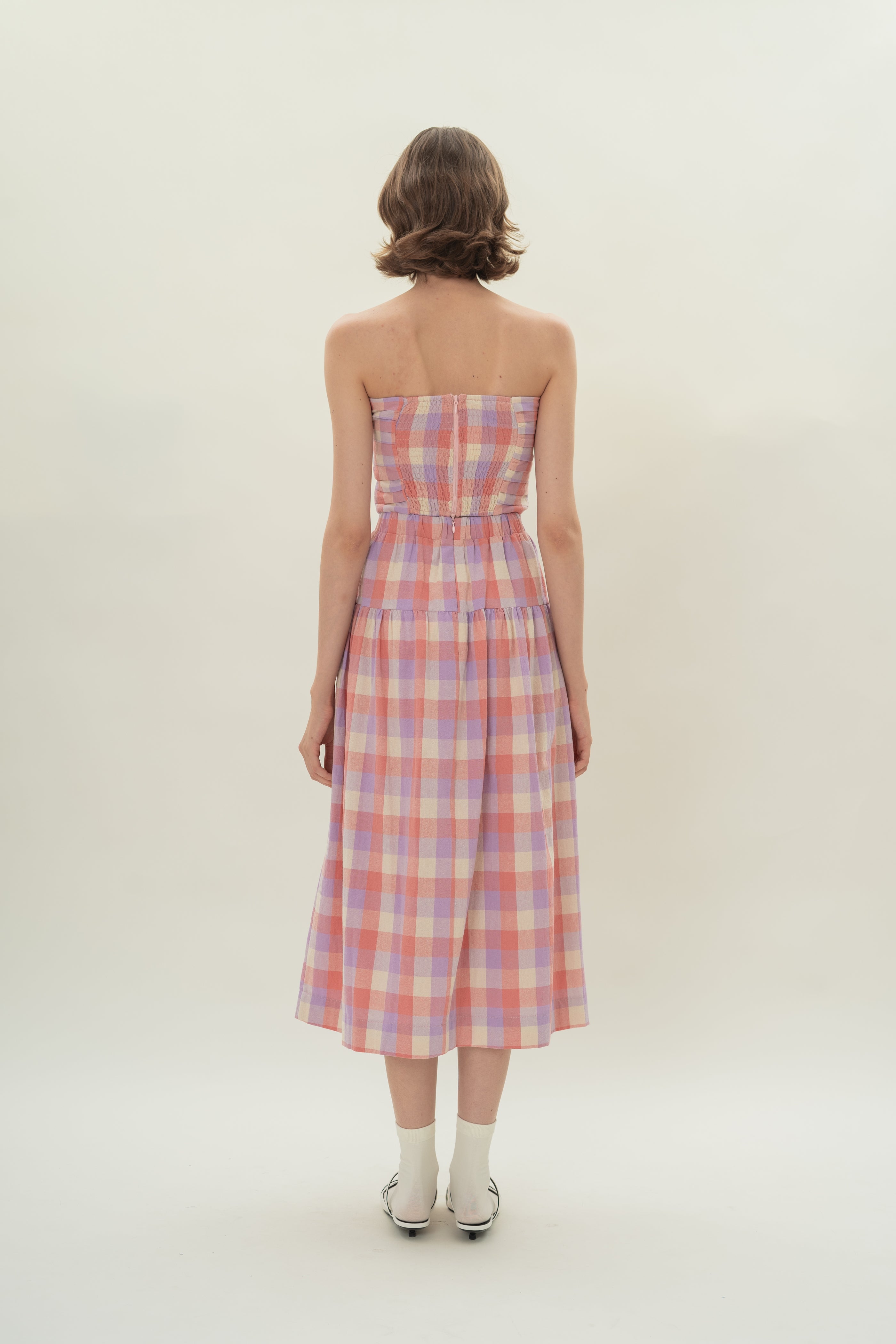 Panelled Midi Skirt With Gathers in Joie Gingham