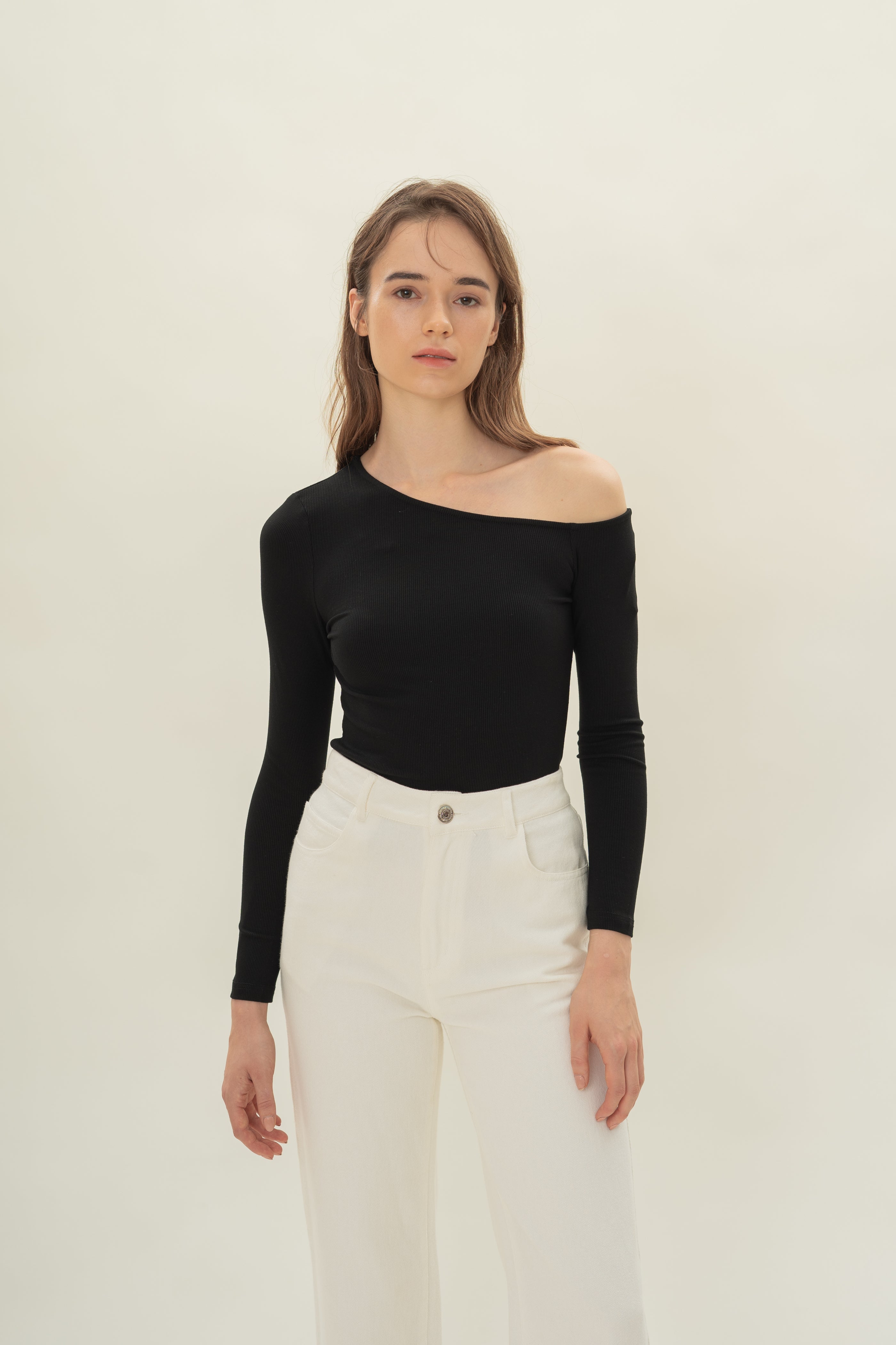 Asymmetrical Rib Top in Black