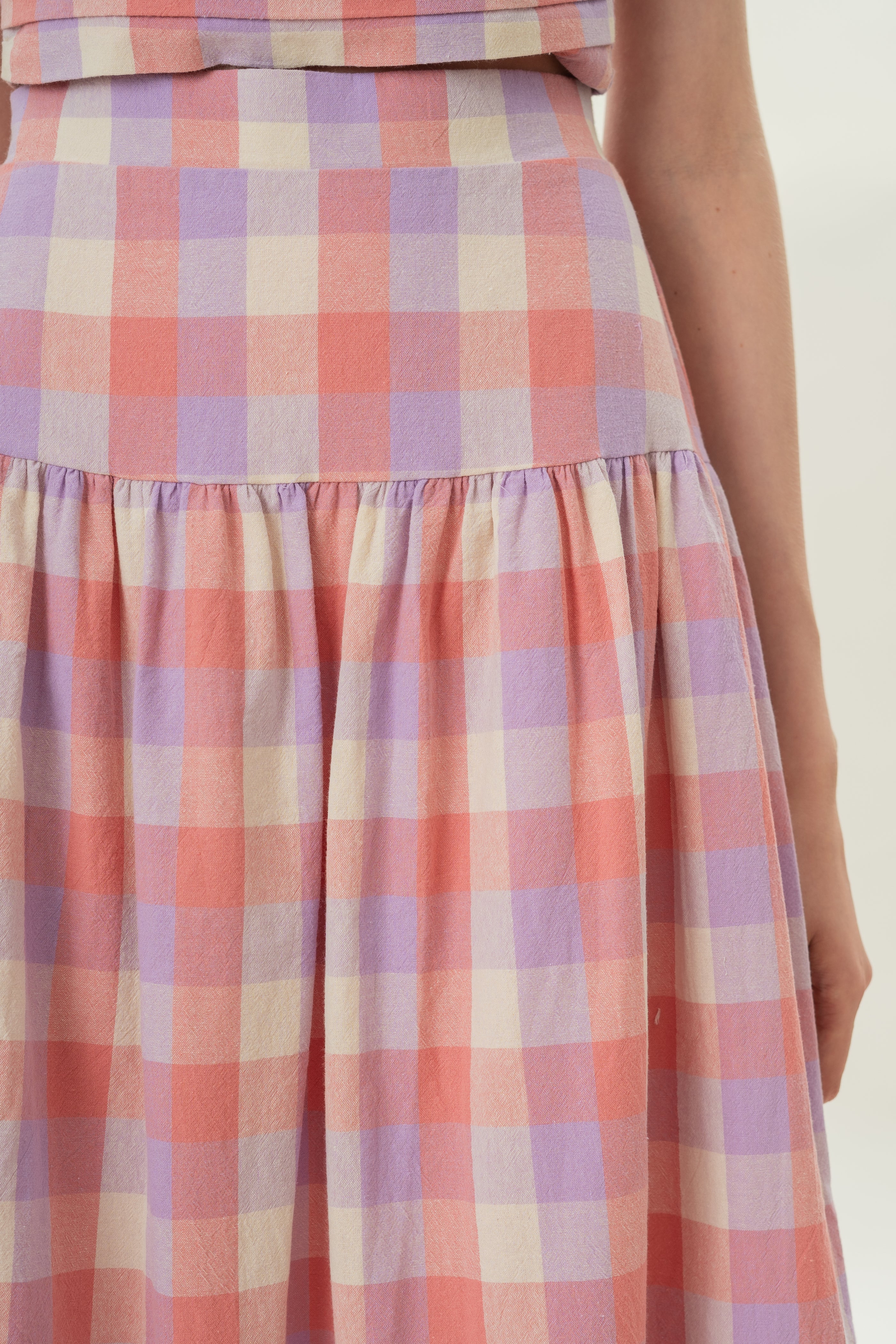 Panelled Midi Skirt With Gathers in Joie Gingham