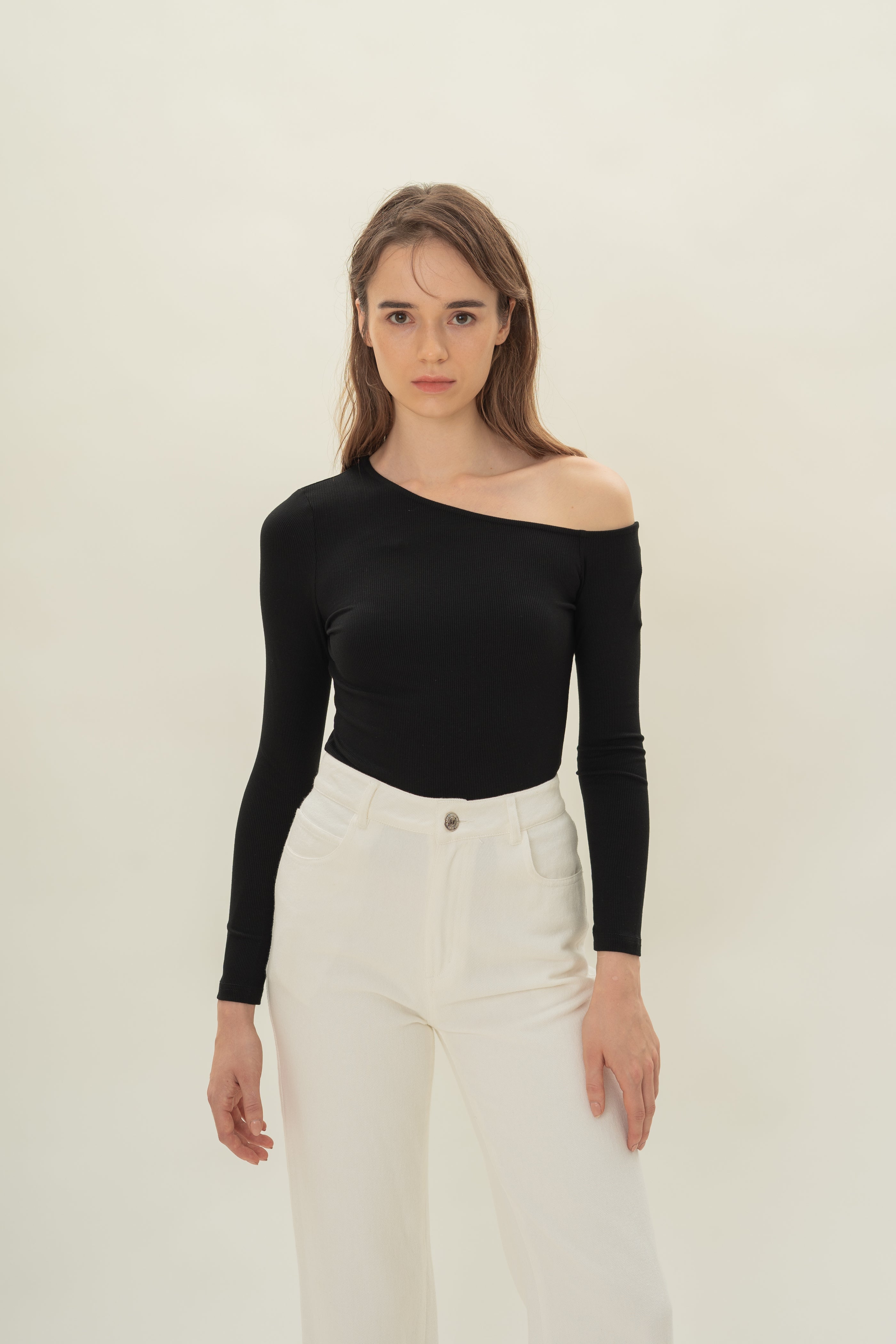 Asymmetrical Rib Top in Black