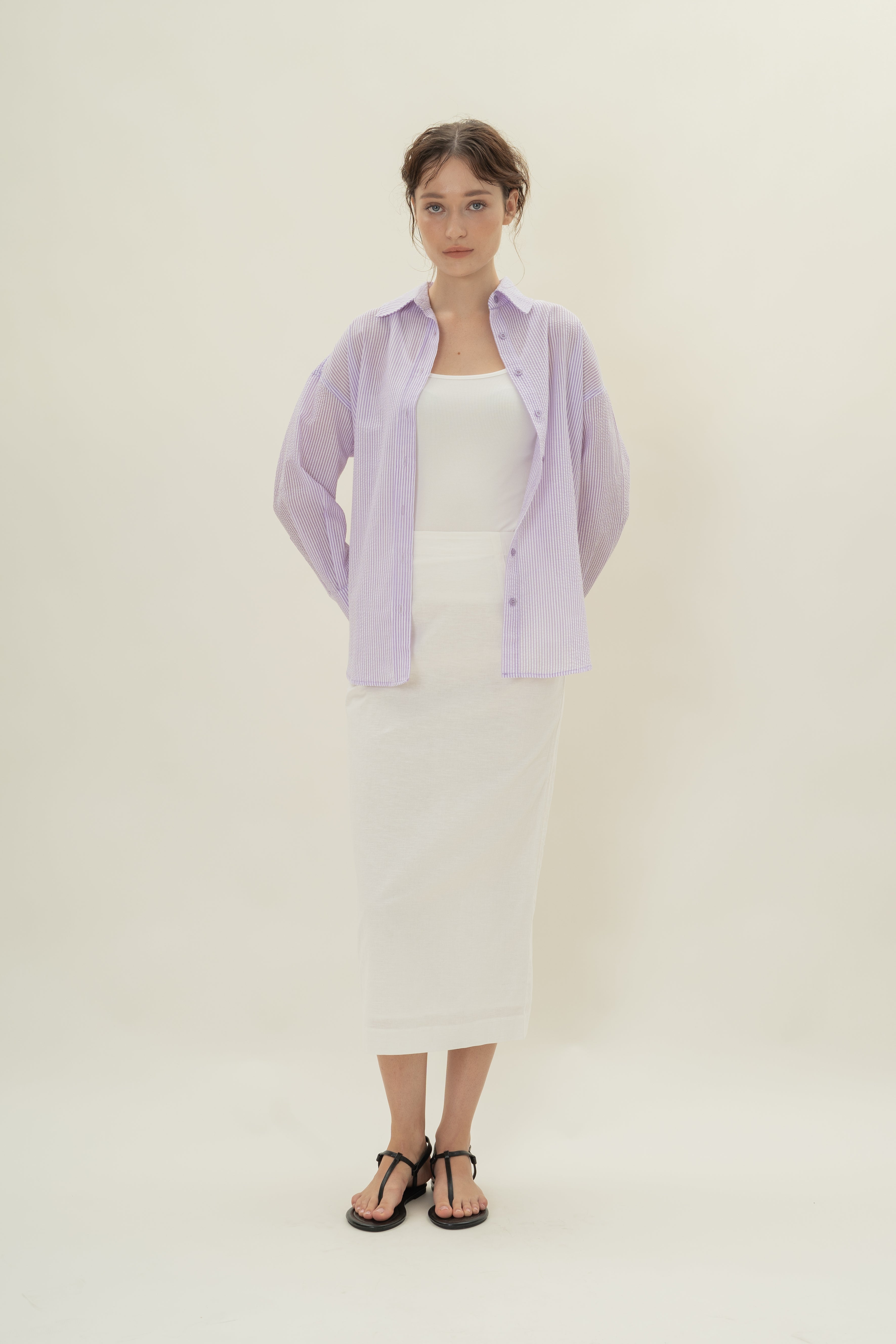 Cruise Long Sleeved Shirt in Seersucker Orchid Stripes