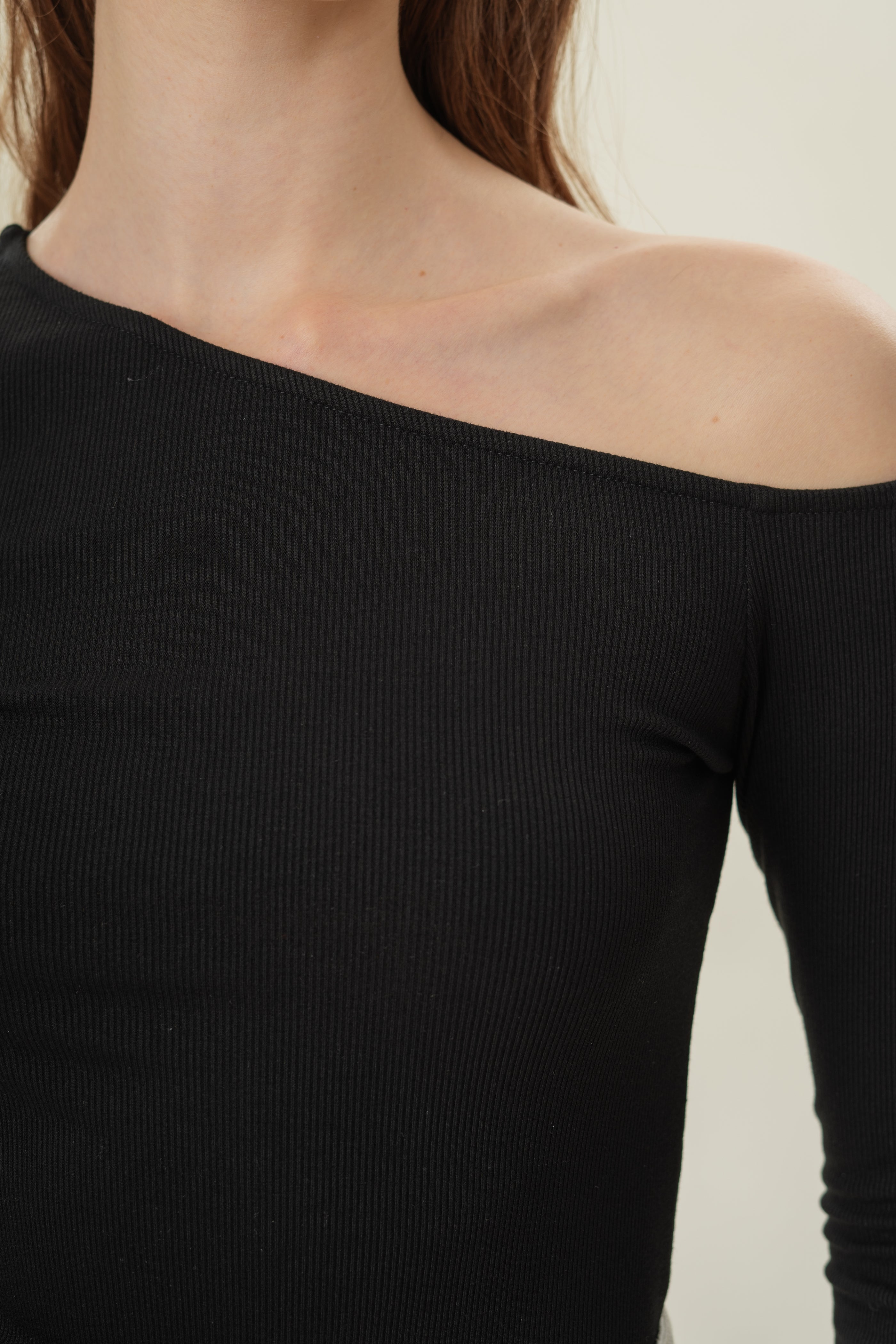 Asymmetrical Rib Top in Black