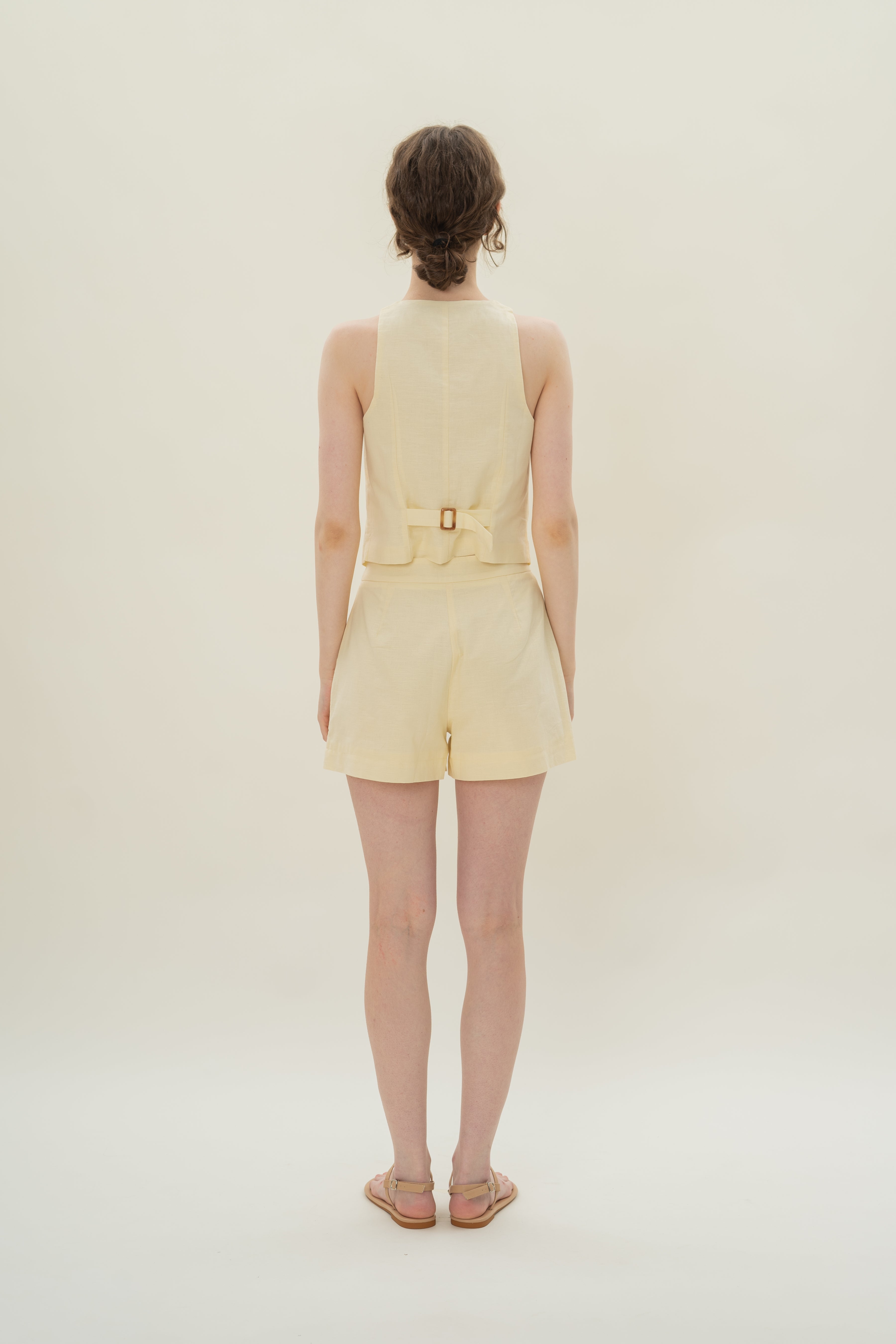 Linen Halter Padded Waistcoat in Eggnog