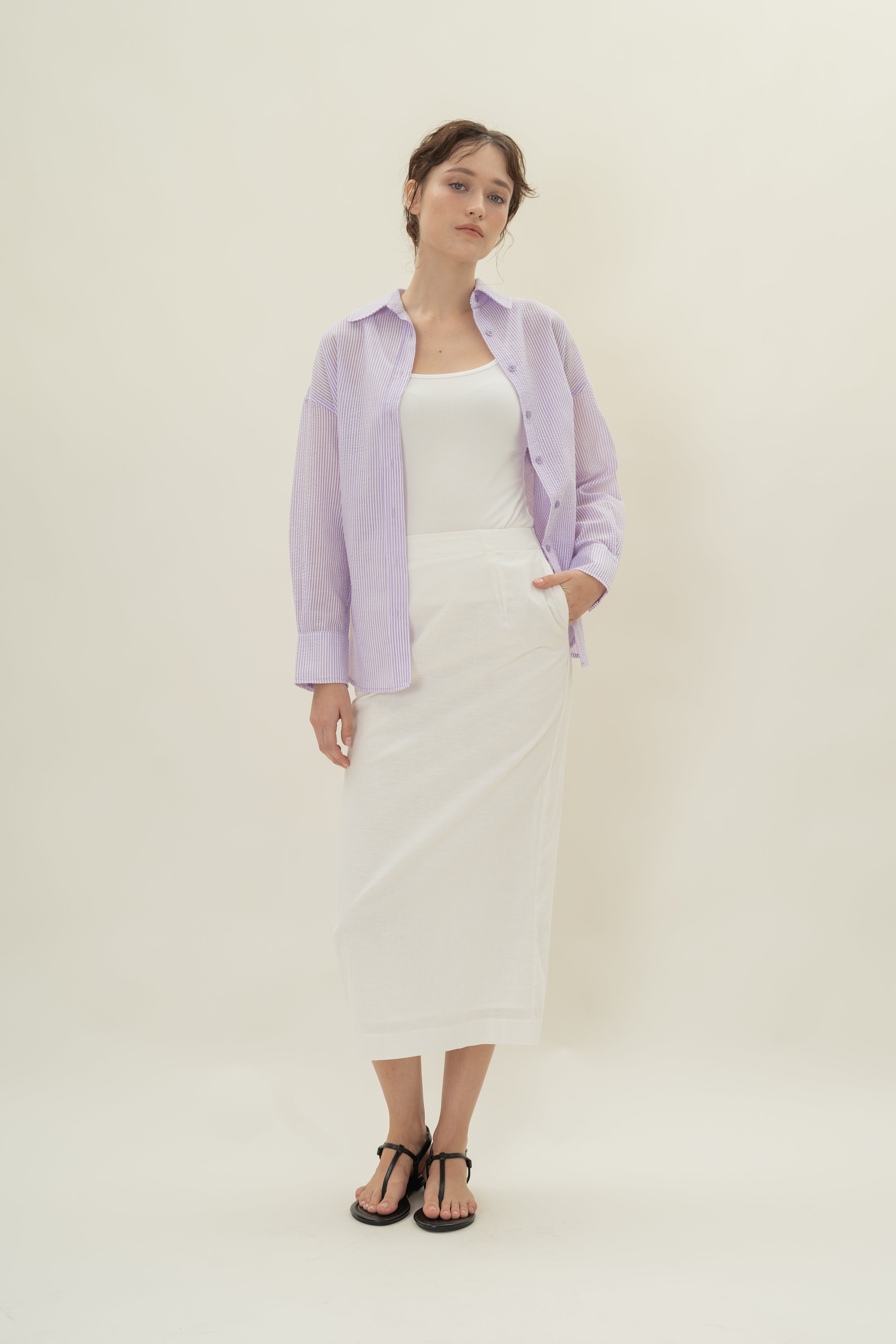 Cruise Long Sleeved Shirt in Seersucker Orchid Stripes