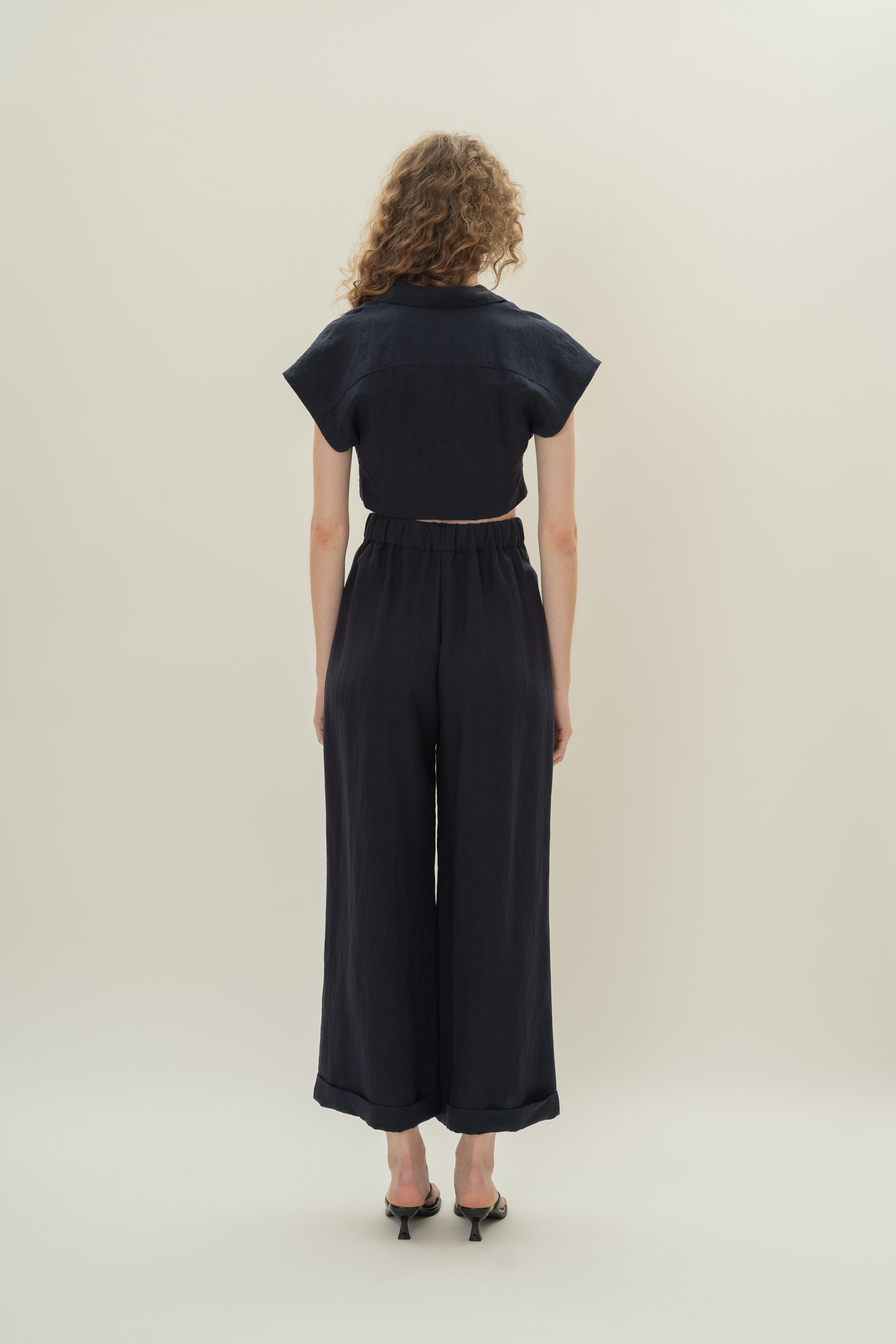 Cropped Shirt With Lapel Collar in Dark Navy
