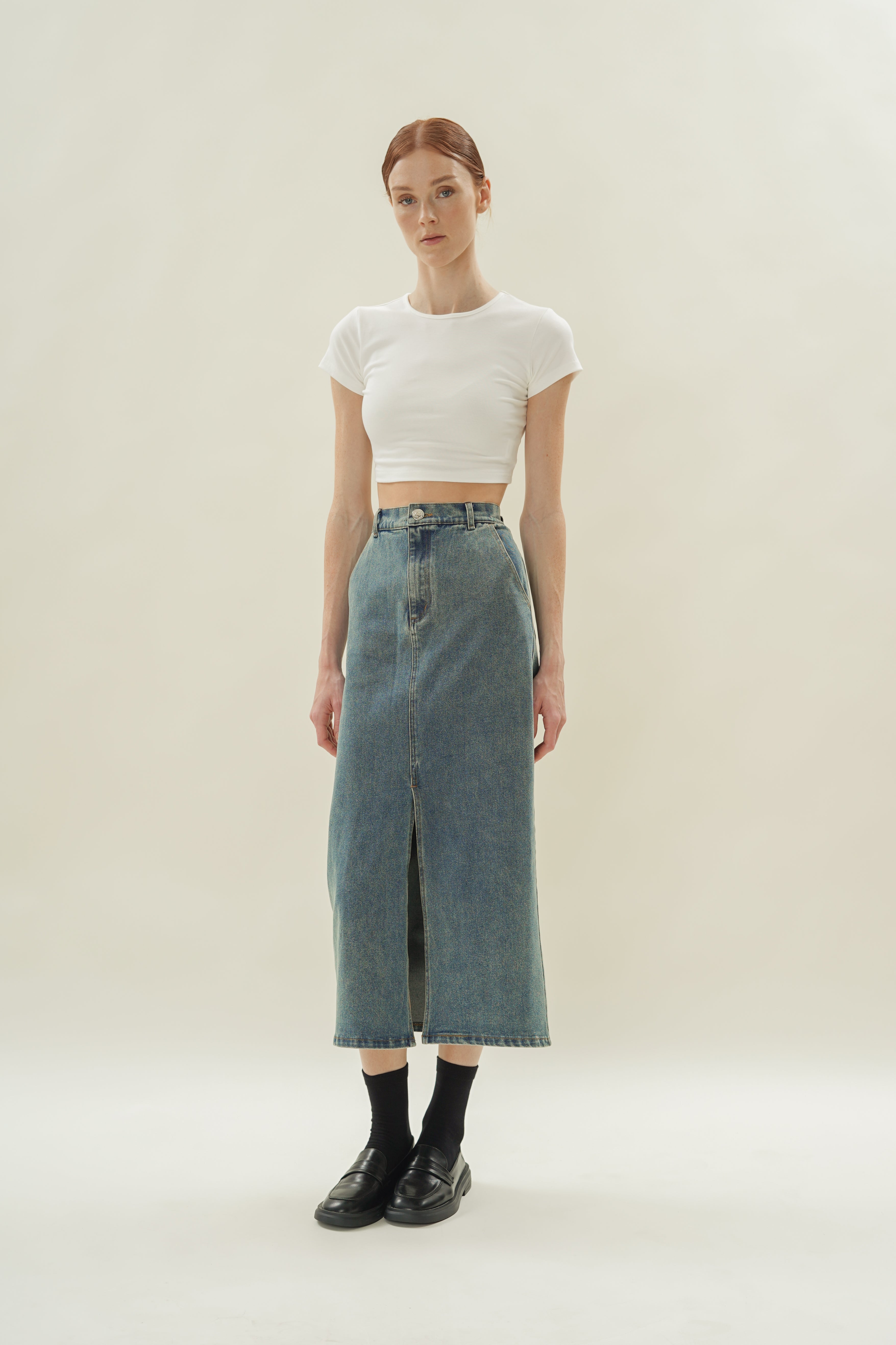 Stretch Cropped Mini Baby Tee in White
