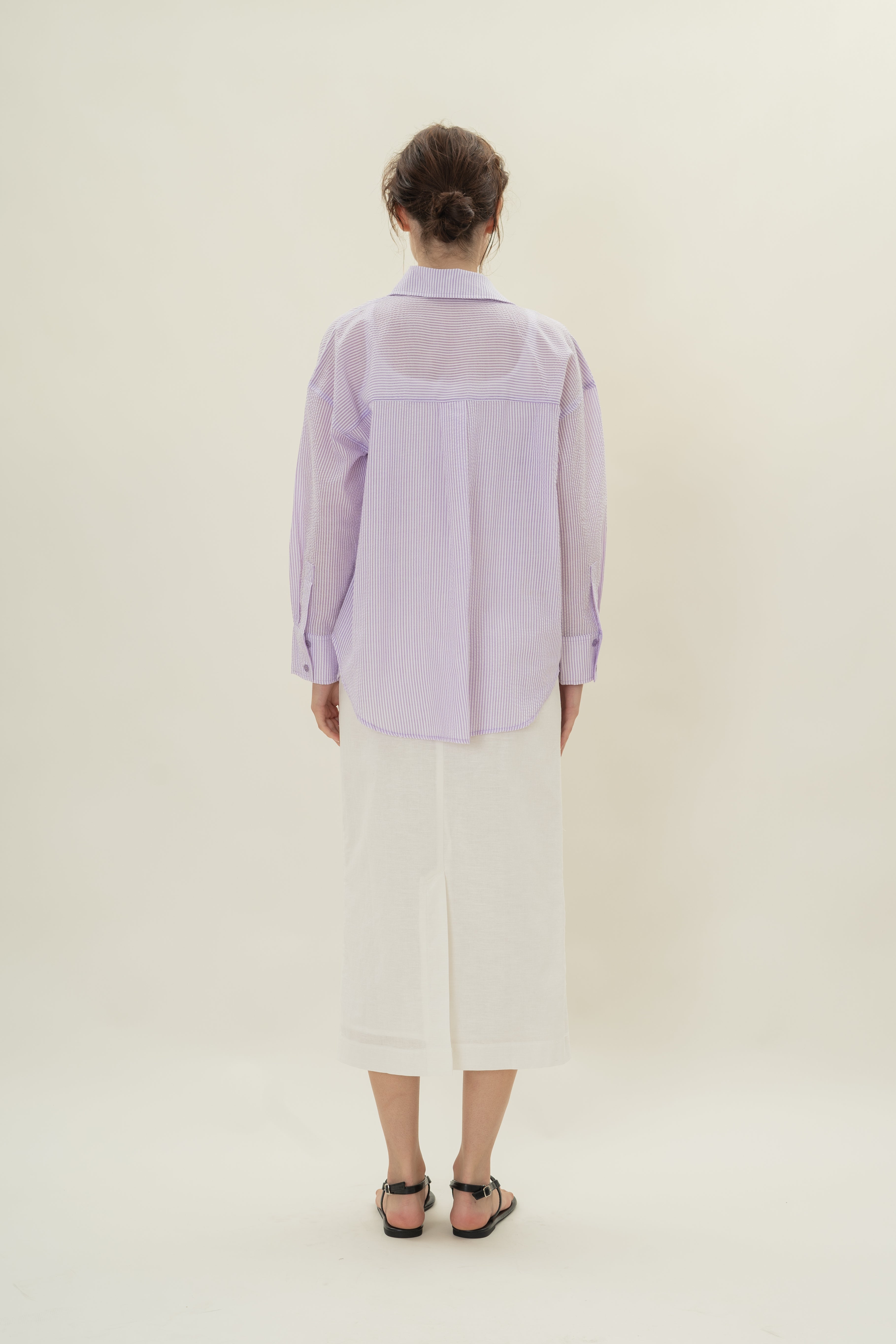 Cruise Long Sleeved Shirt in Seersucker Orchid Stripes
