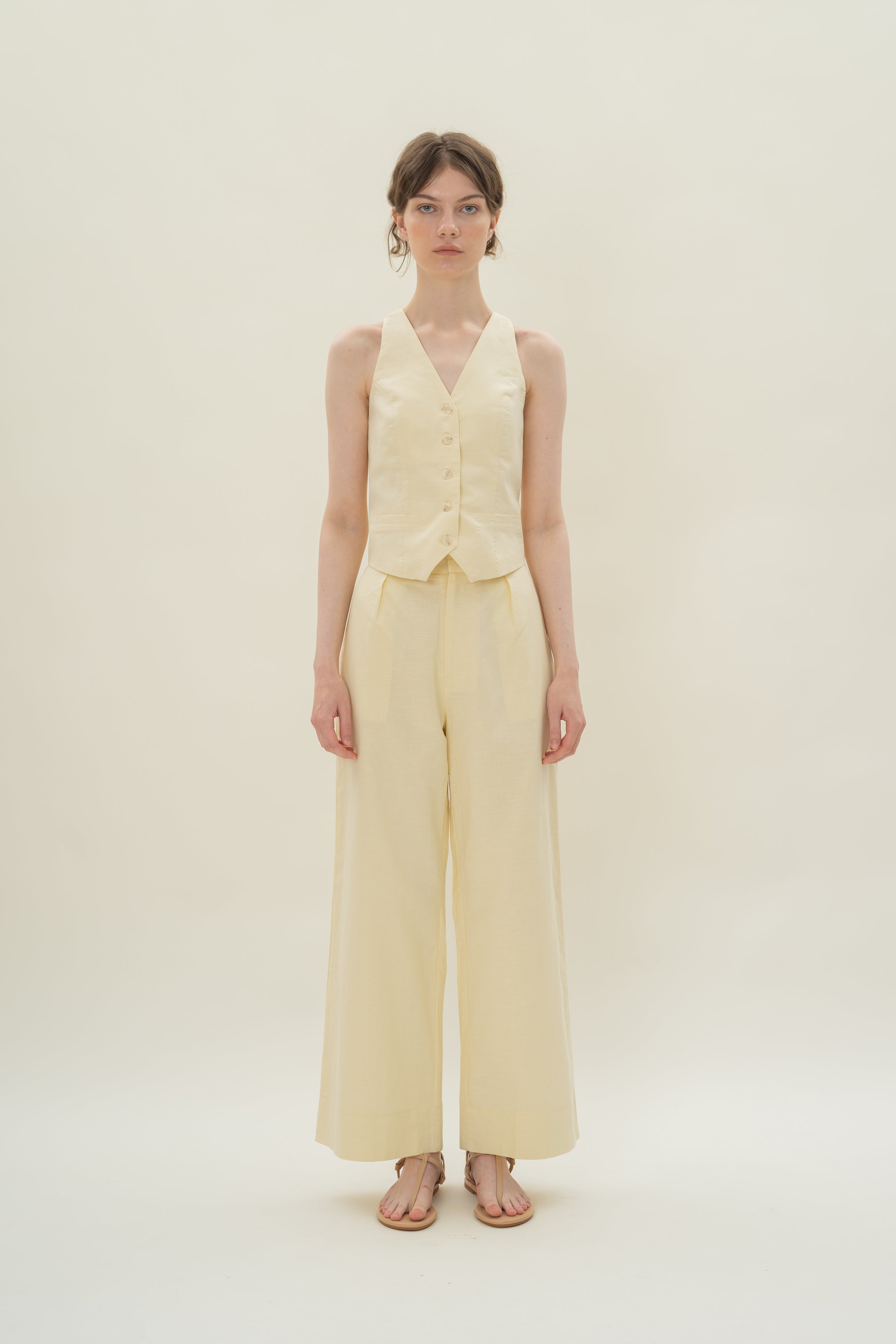 Textured Linen Trousers in Eggnog