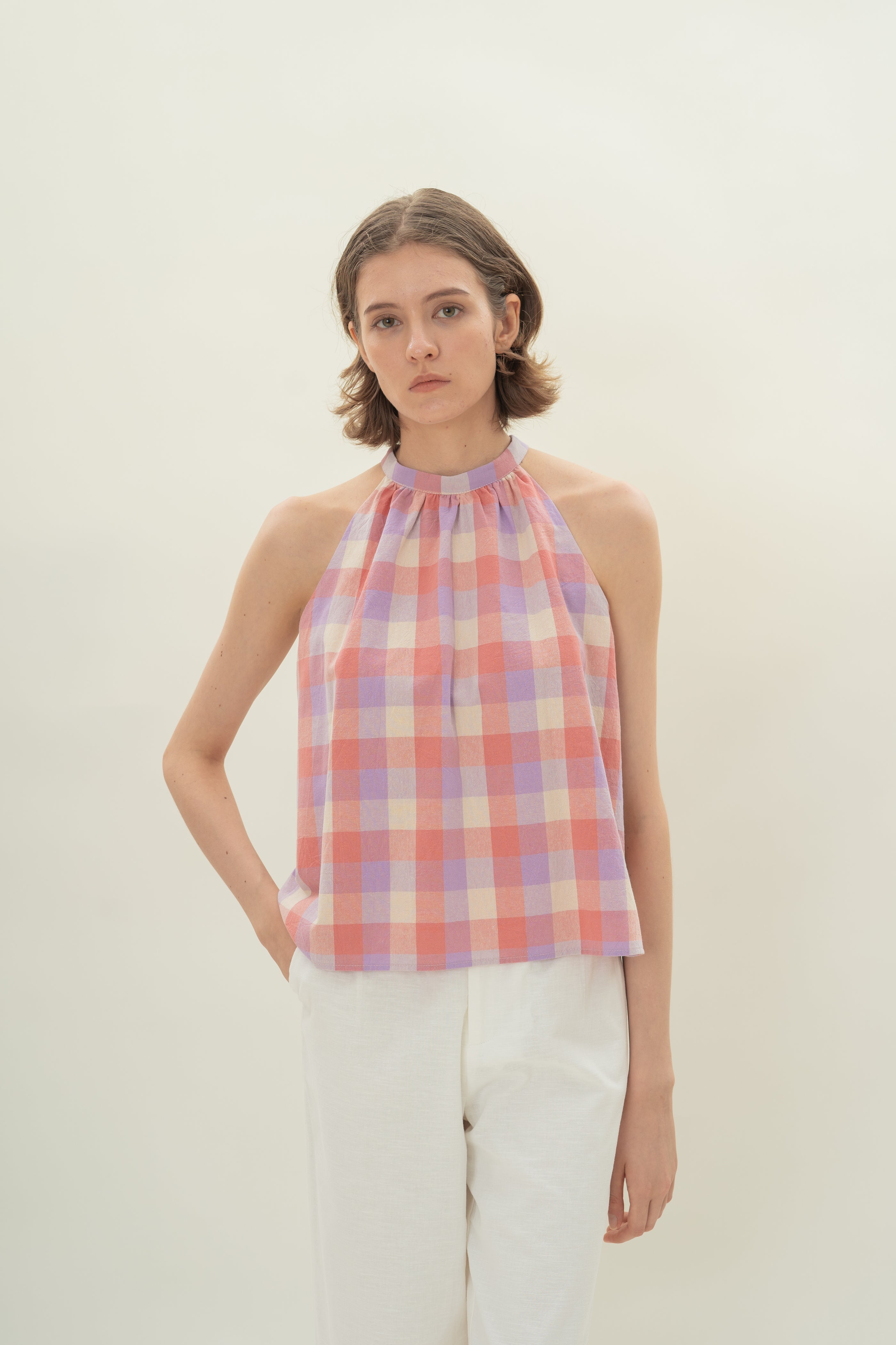 Tie Back Halter Top in Joie Gingham