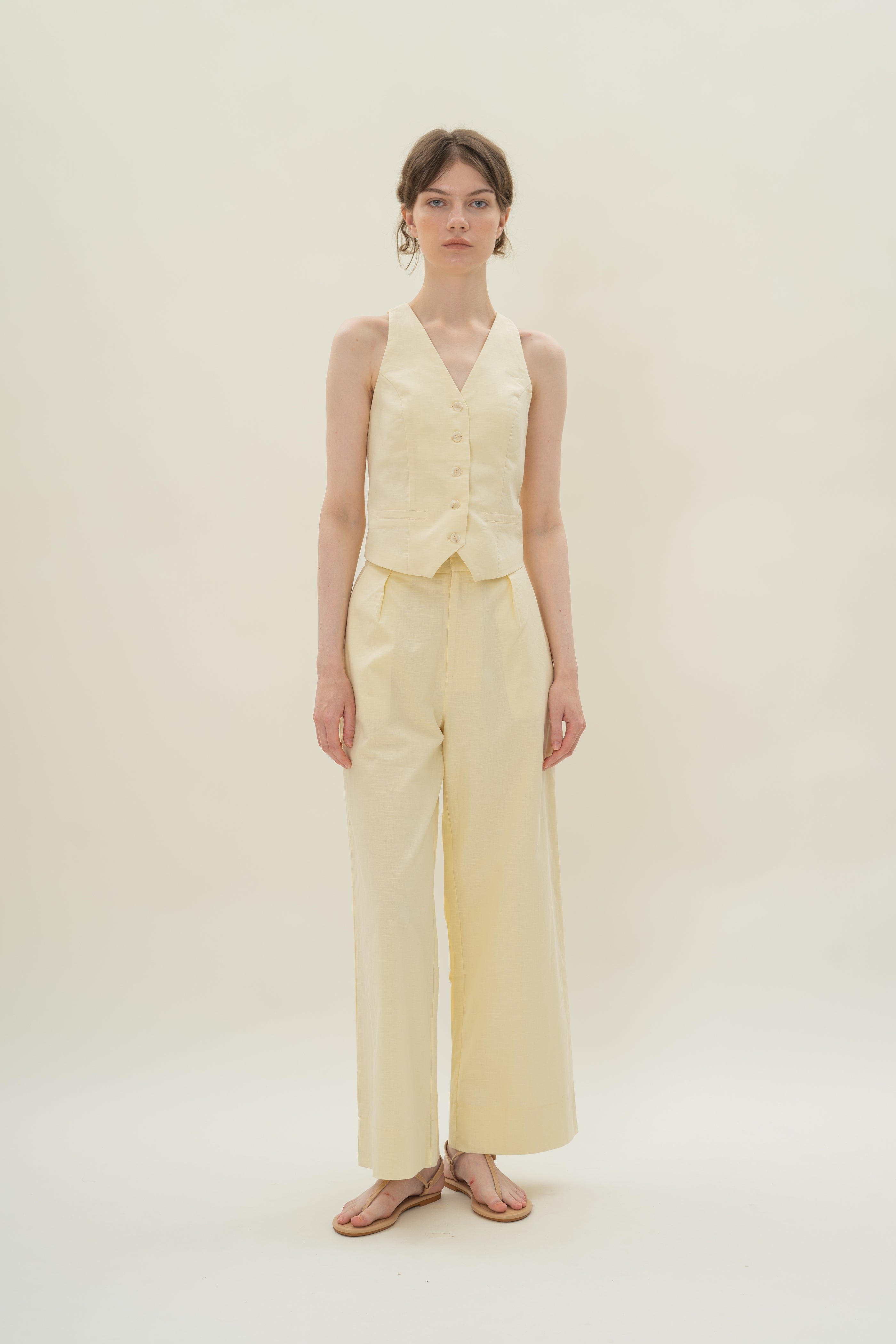 Textured Linen Trousers in Eggnog