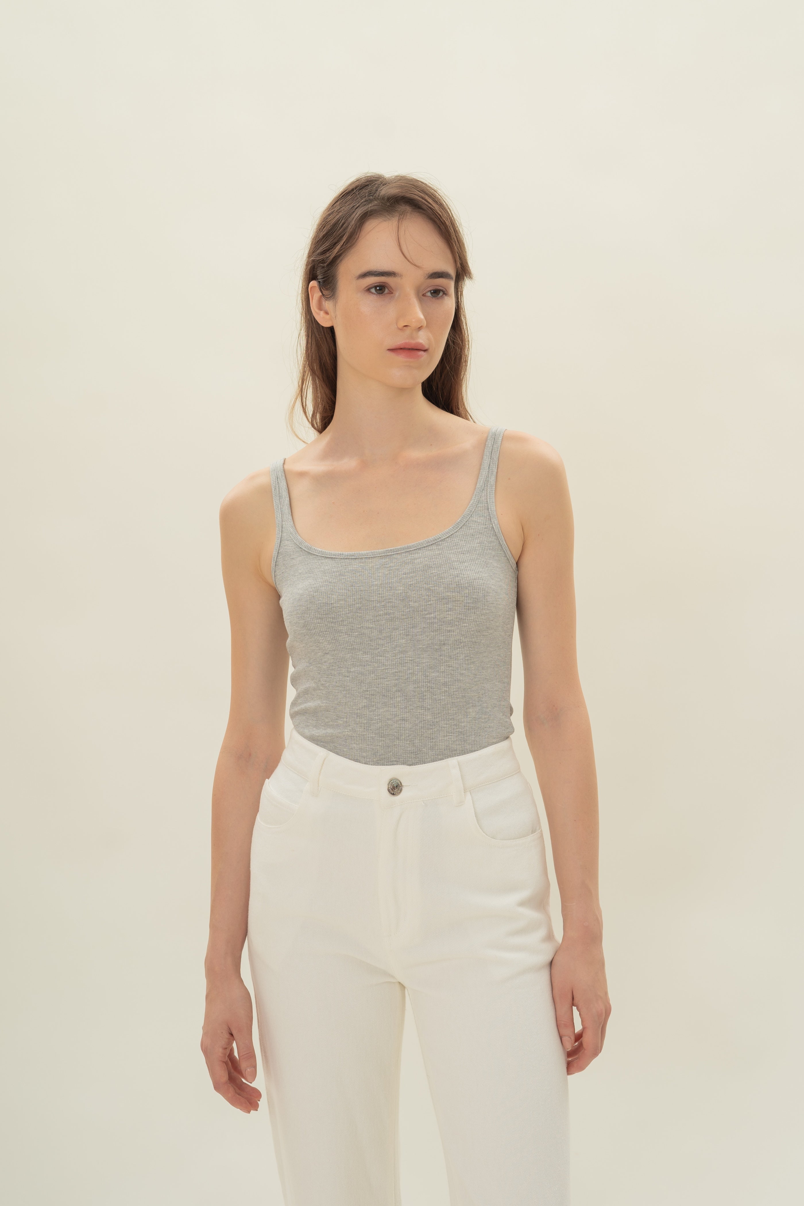 Soft Ribbed Tank Top in Heather Grey