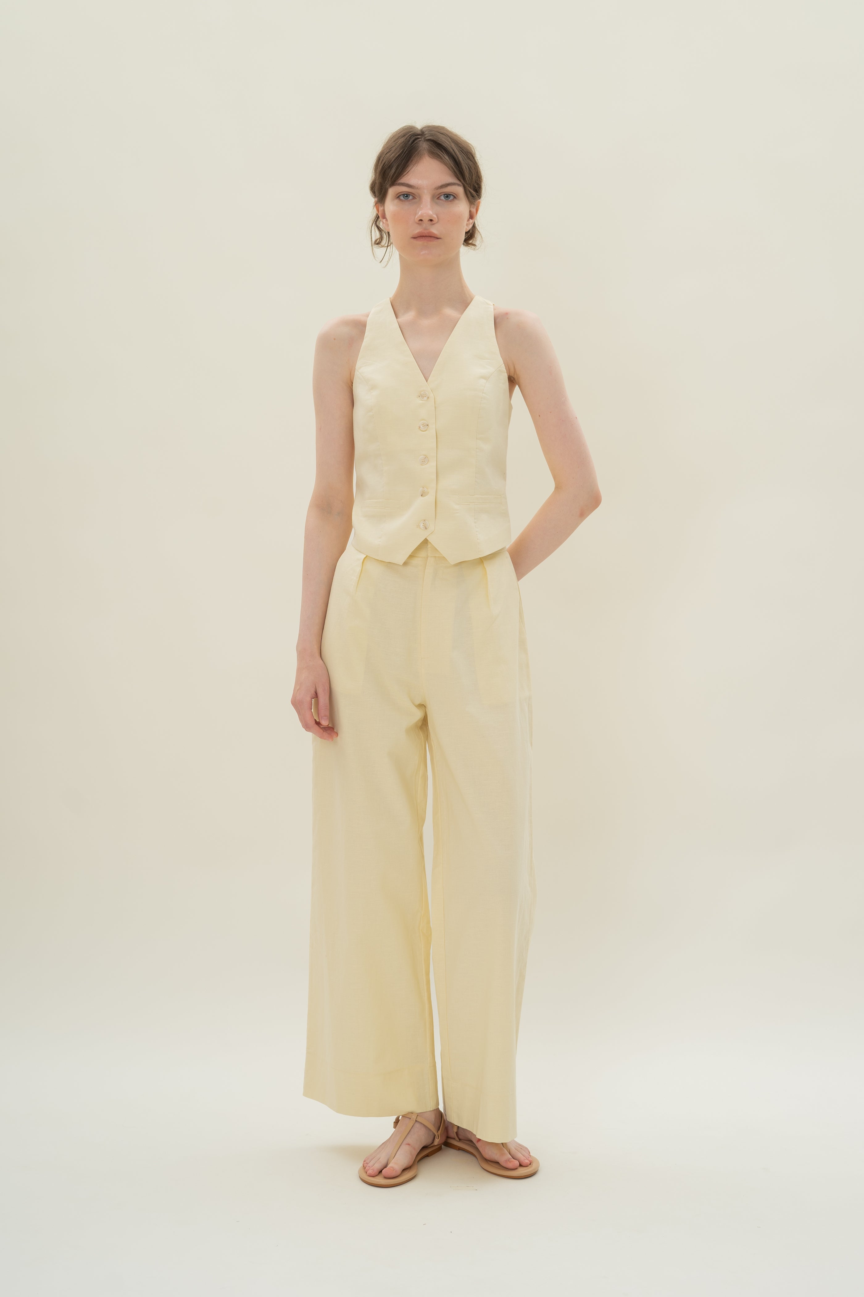 Textured Linen Trousers in Eggnog