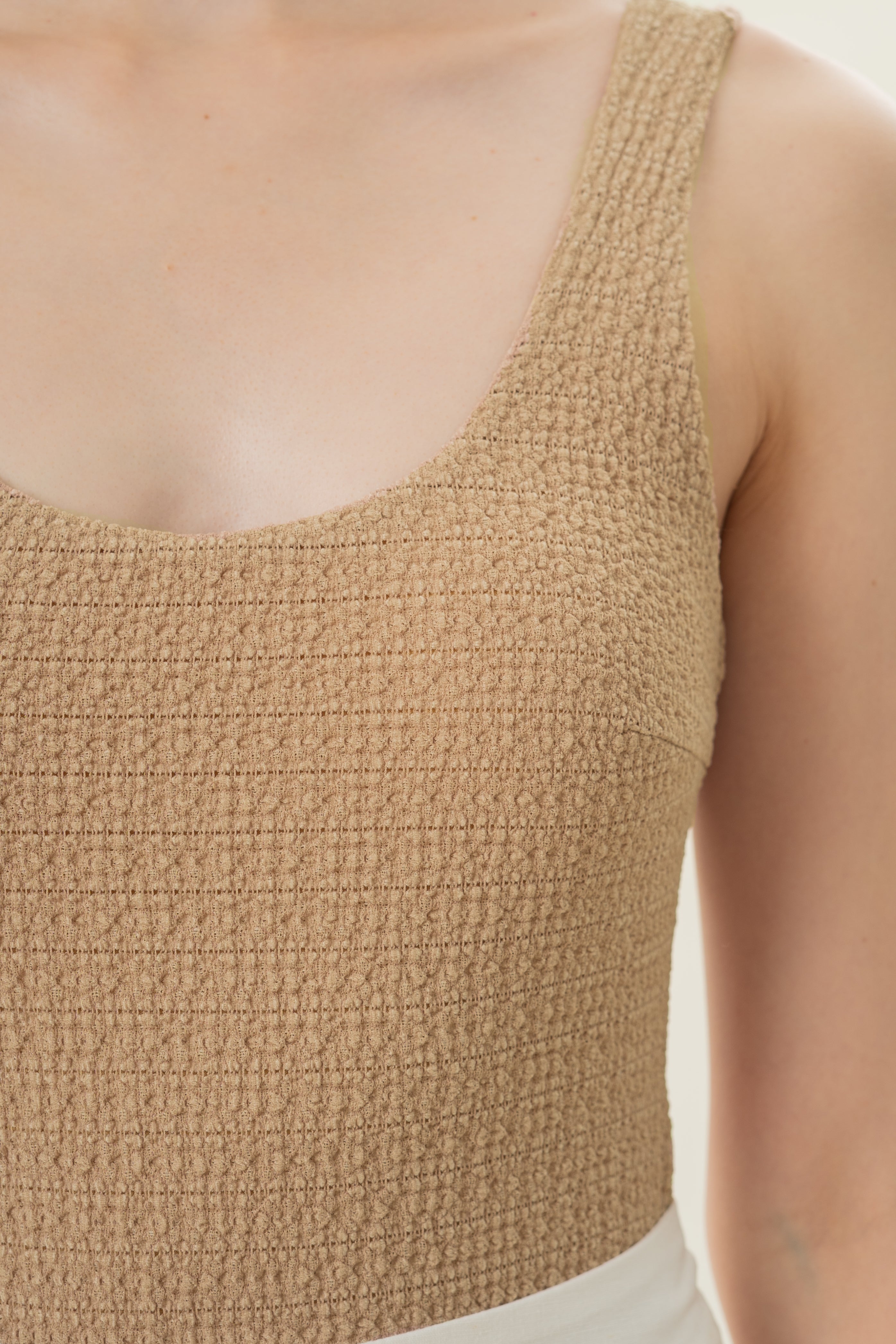 Textured Stretch Bodysuit in Sand