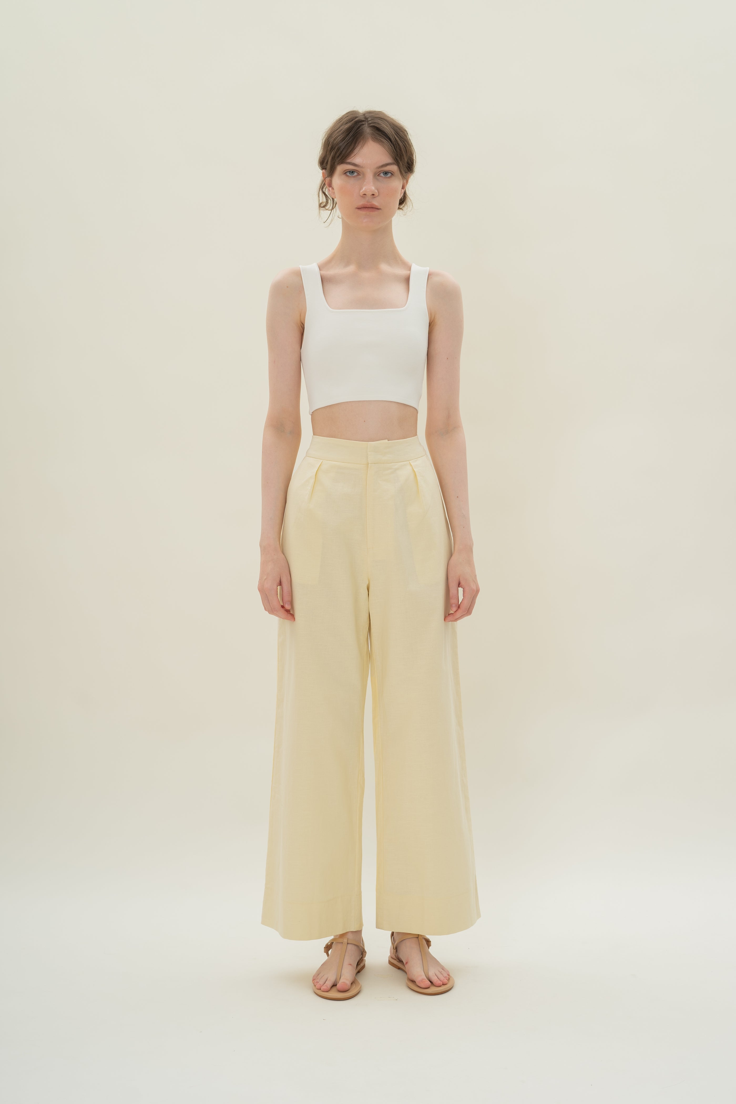 Textured Linen Trousers in Eggnog