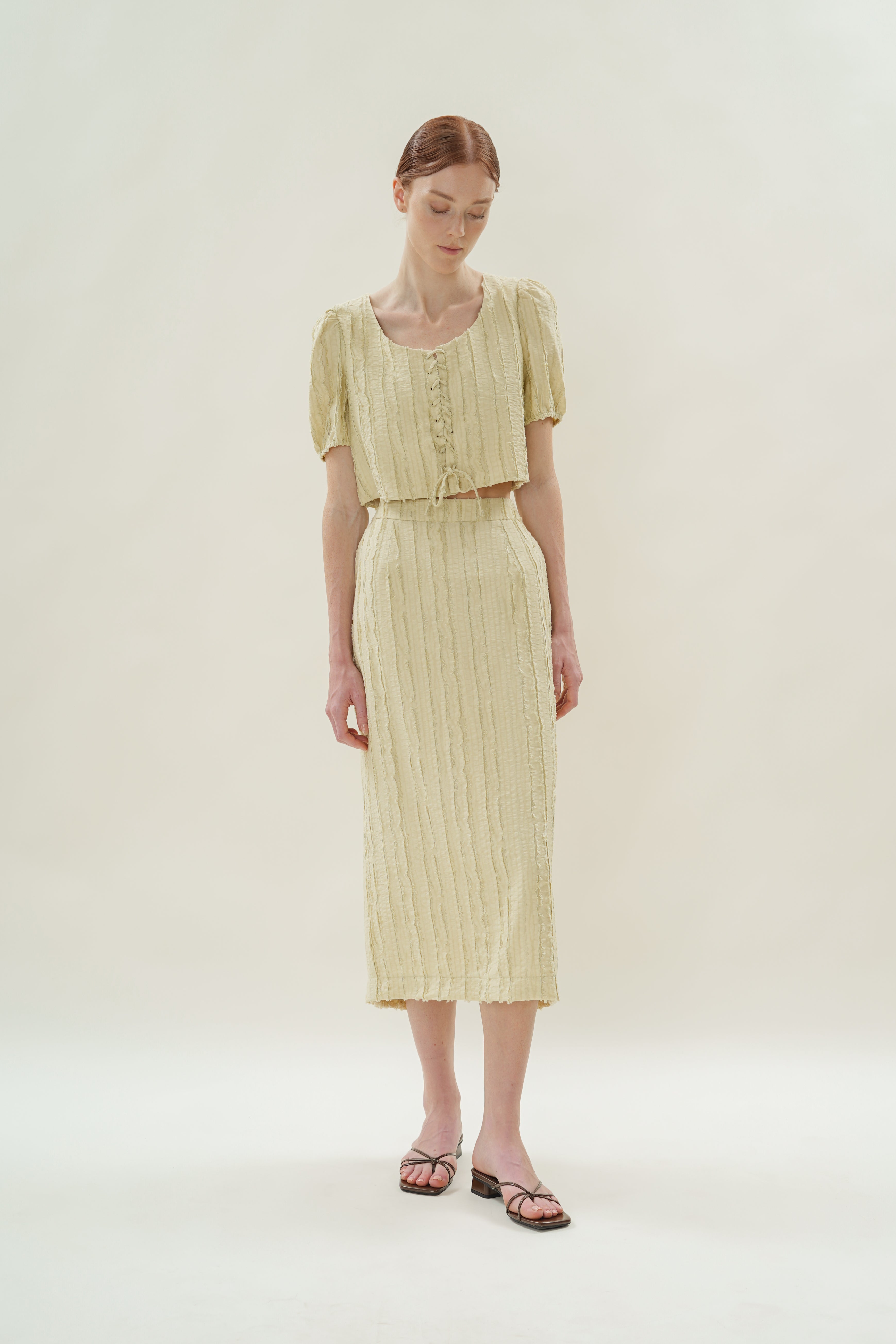 Soft Textured Tie-Detailed Top in Sage