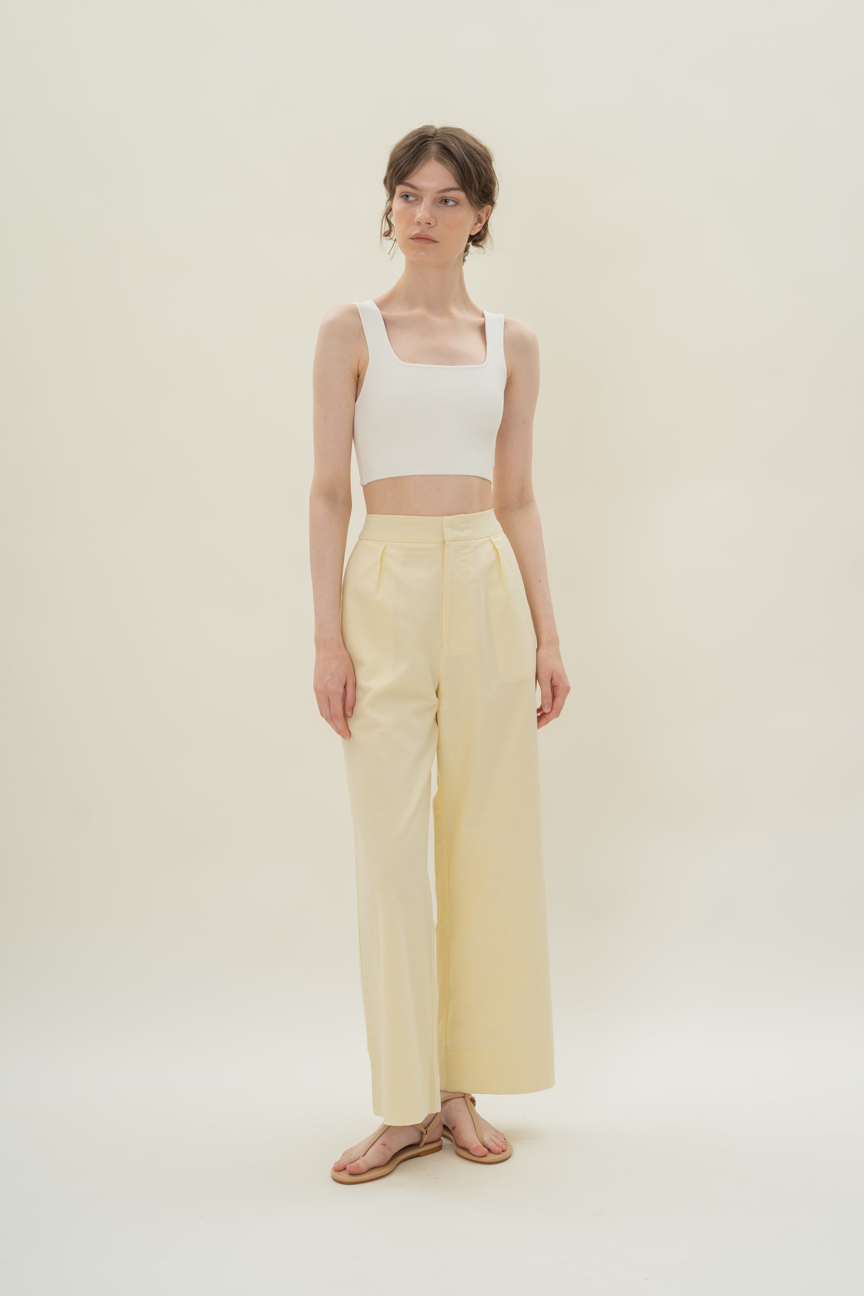 Textured Linen Trousers in Eggnog