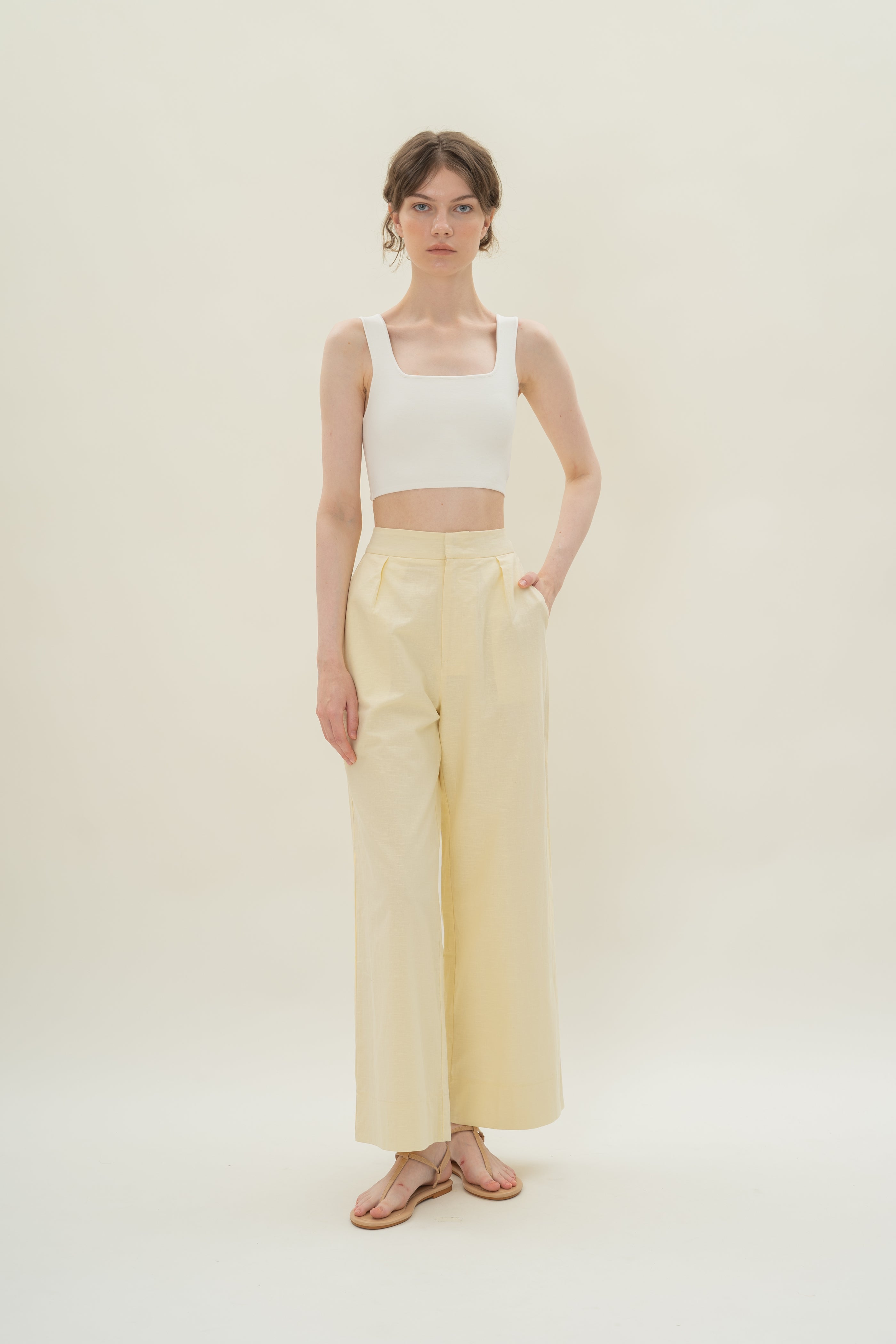 Textured Linen Trousers in Eggnog