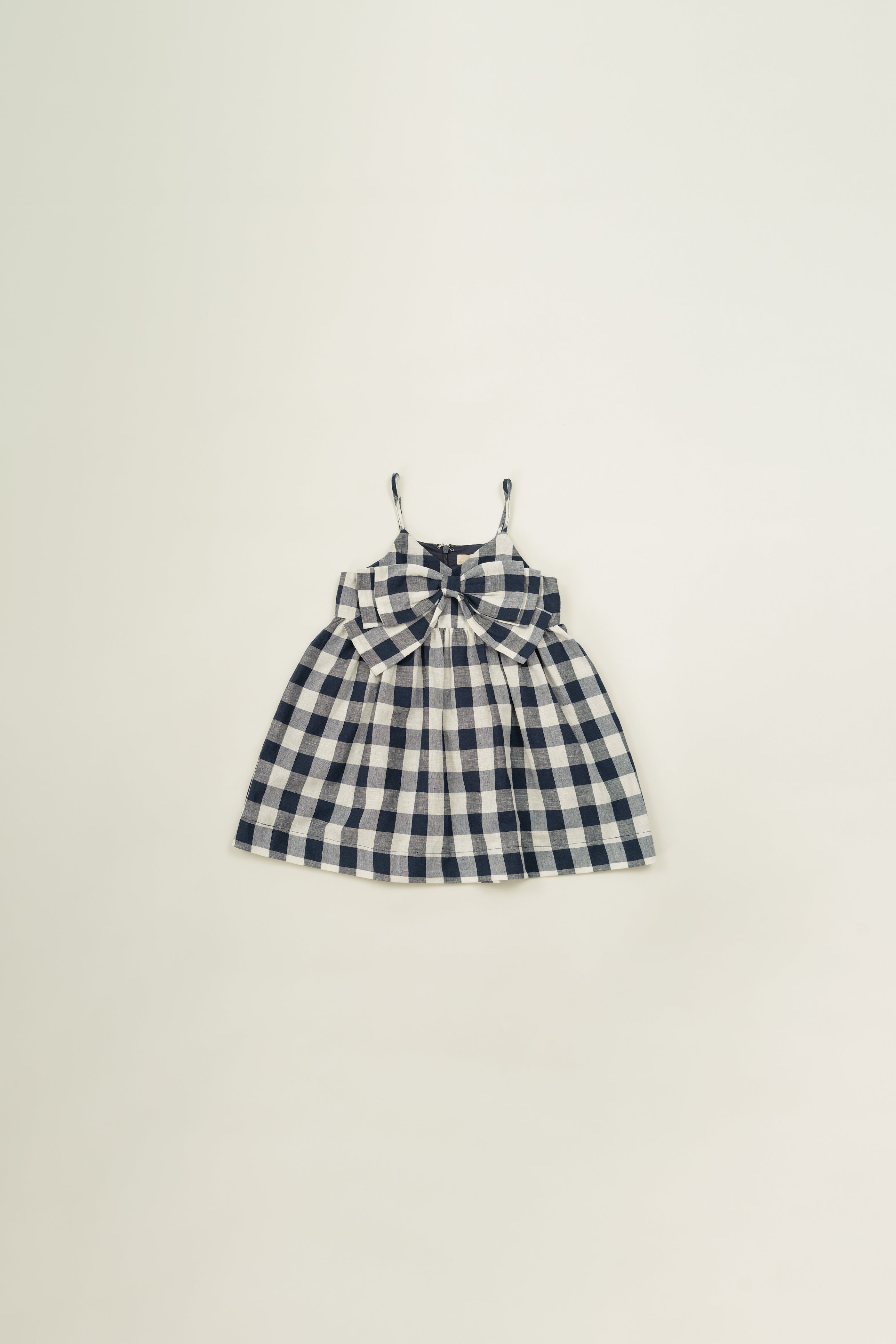 Mini Sleeveless Dress With Detachable Bow in Navy Gingham