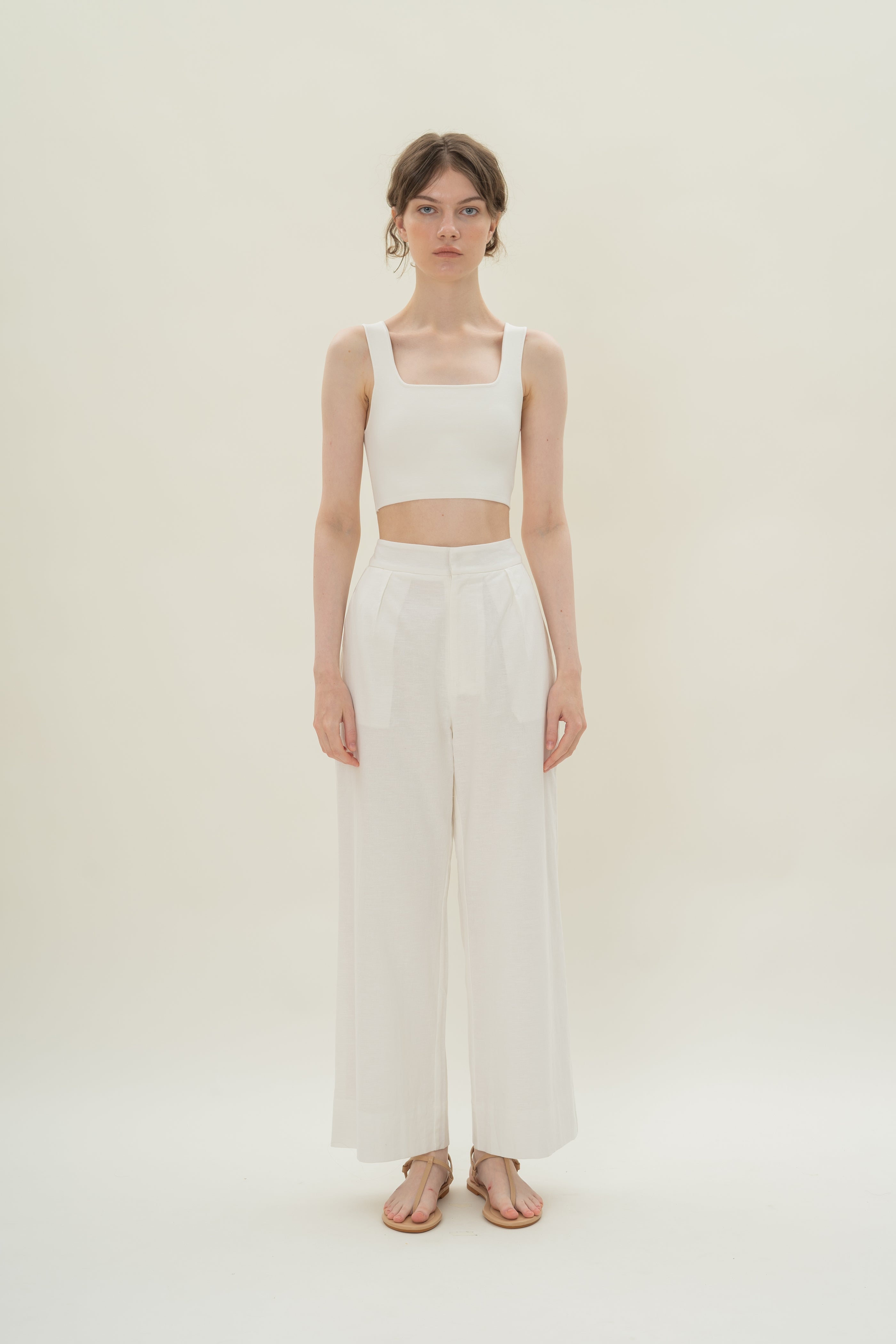 Textured Linen Trousers in White