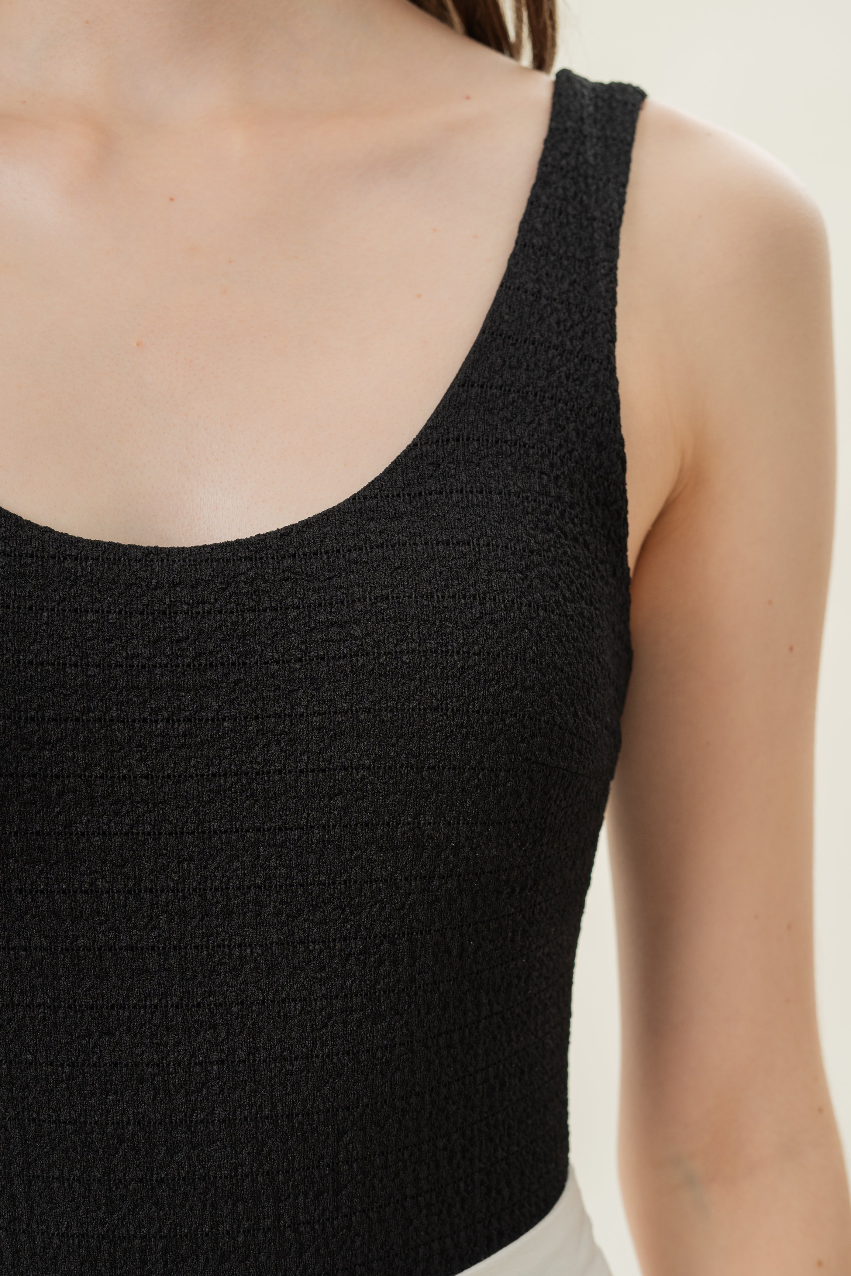 Textured Stretch Bodysuit in Black