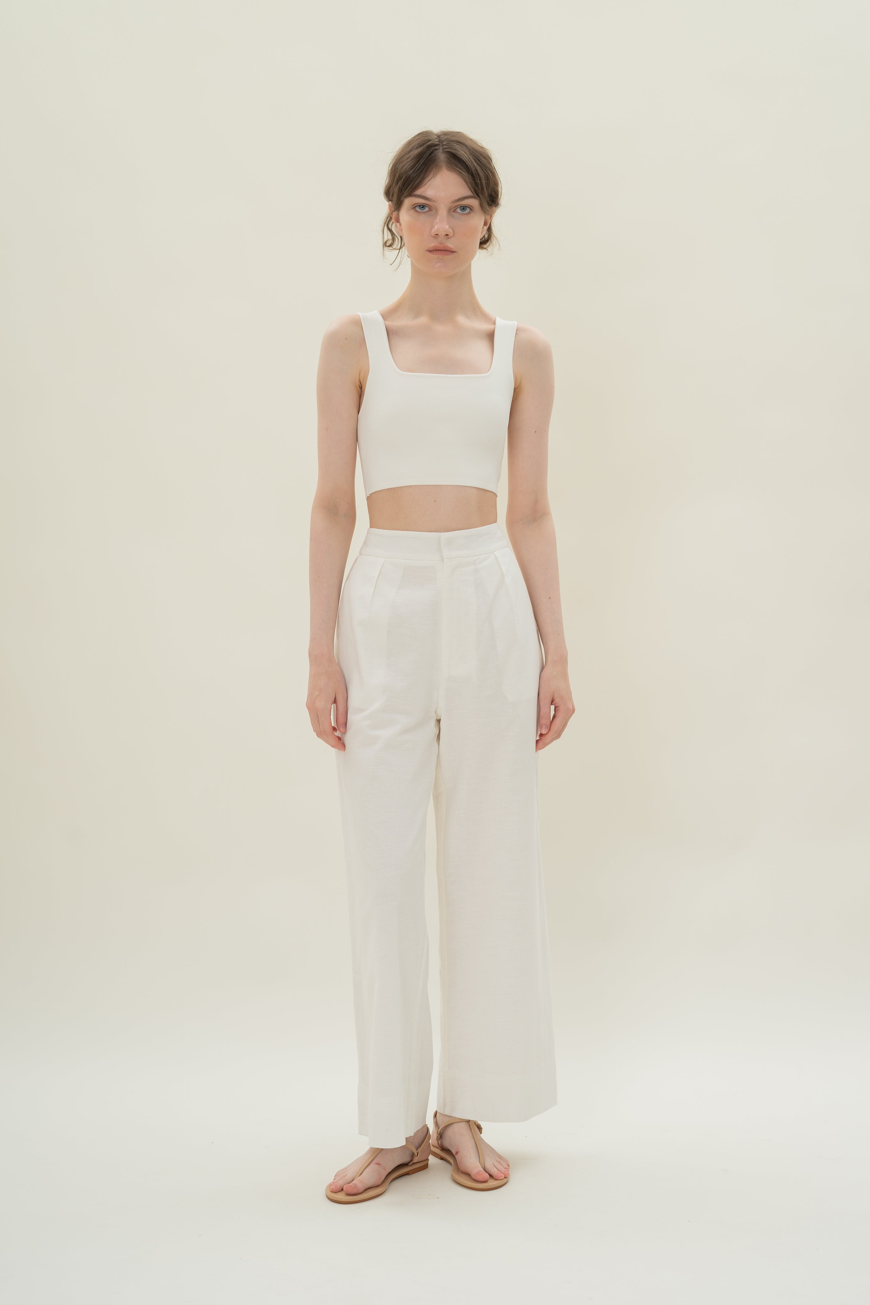 Textured Linen Trousers in White