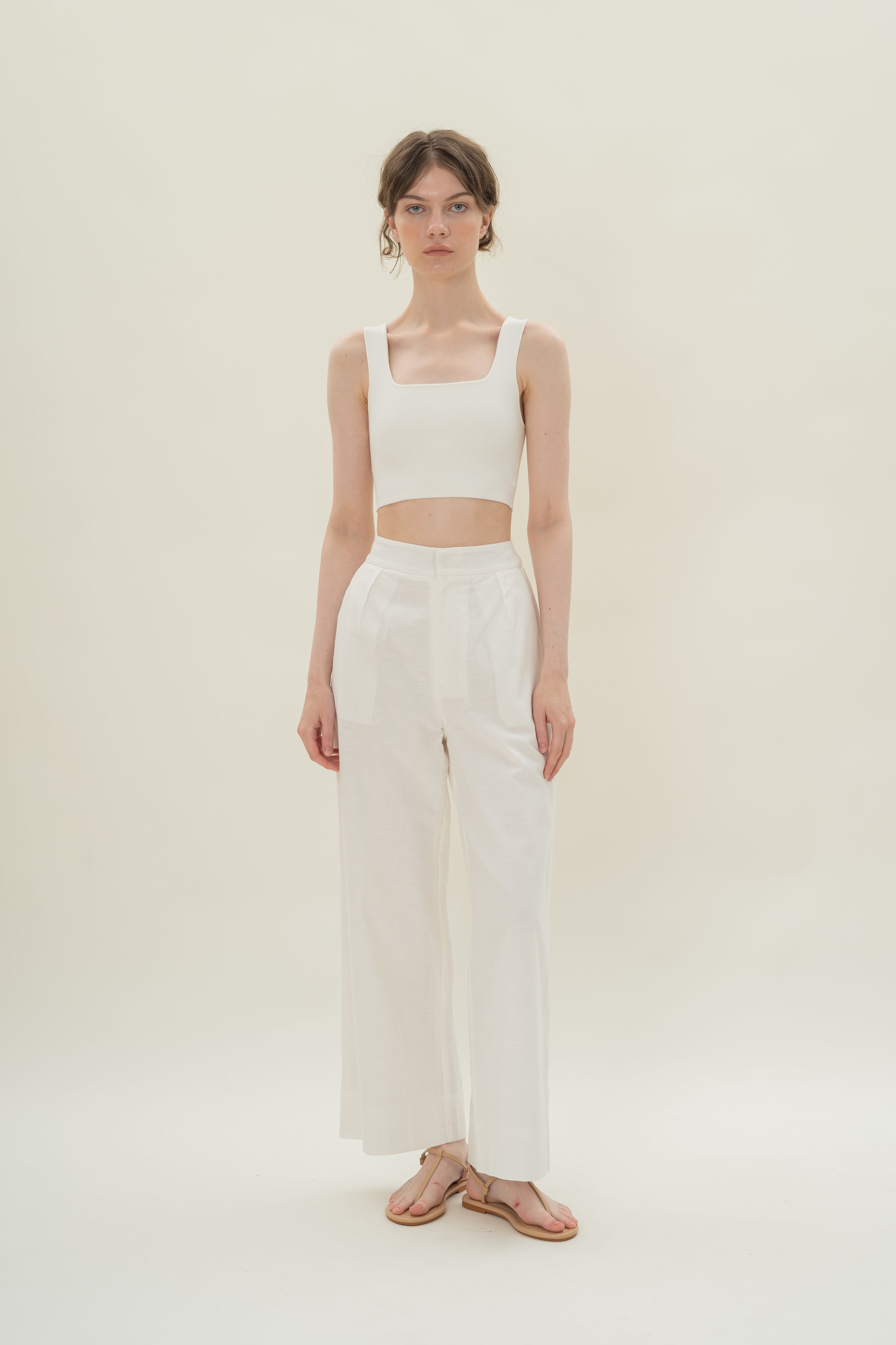 Textured Linen Trousers in White