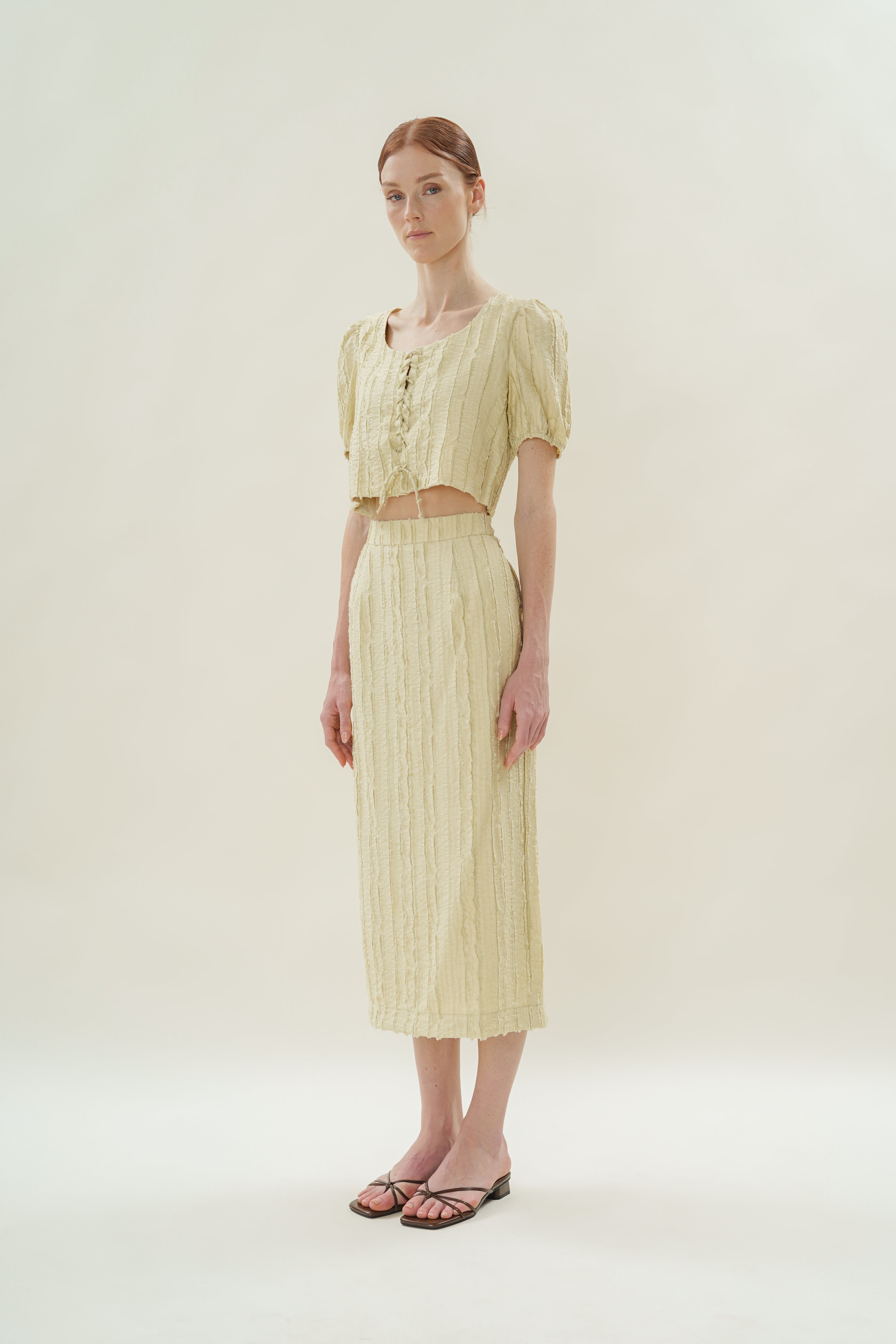 Soft Textured Tie-Detailed Top in Sage