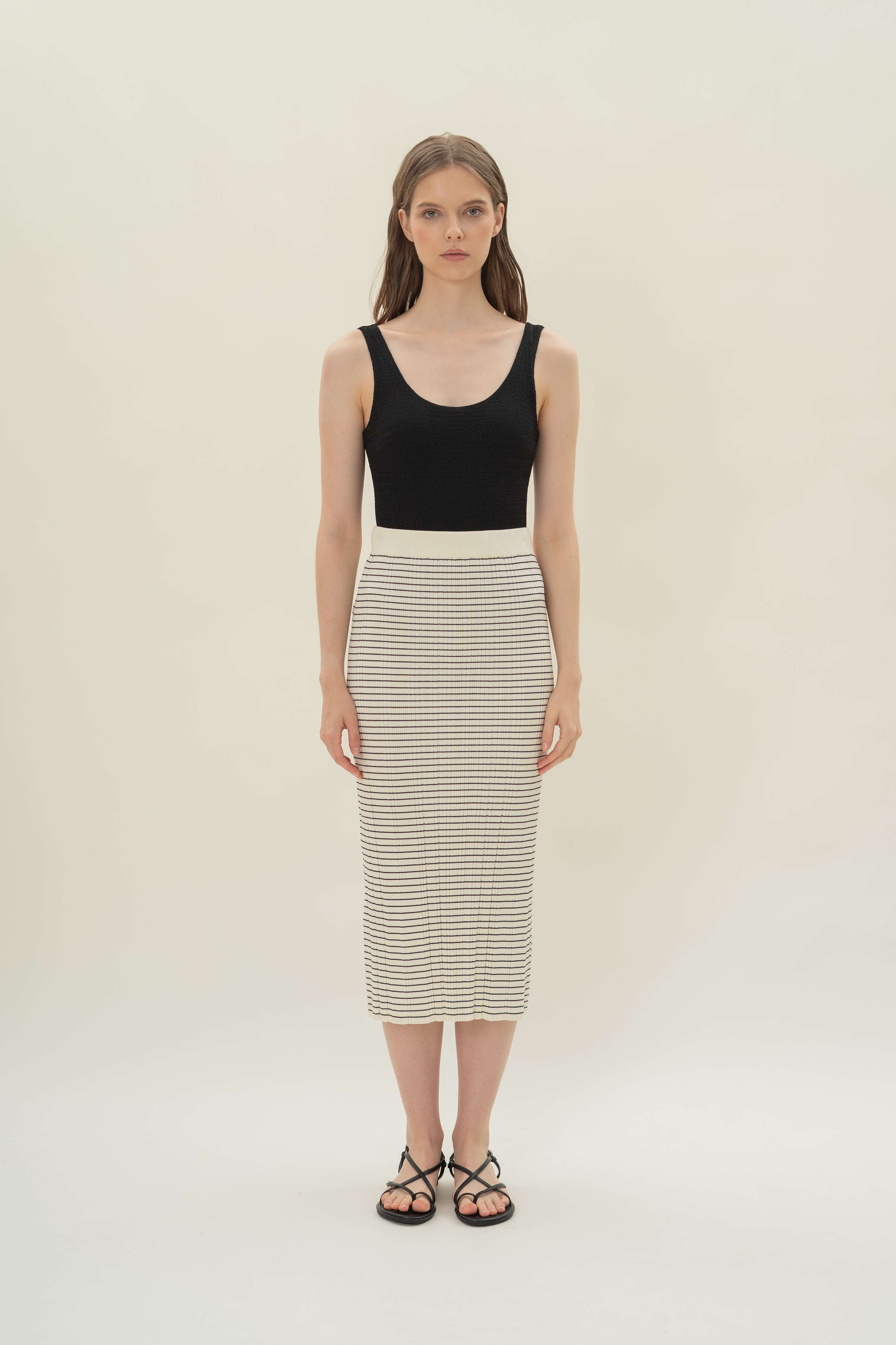 Column Knit Skirt in Stripe