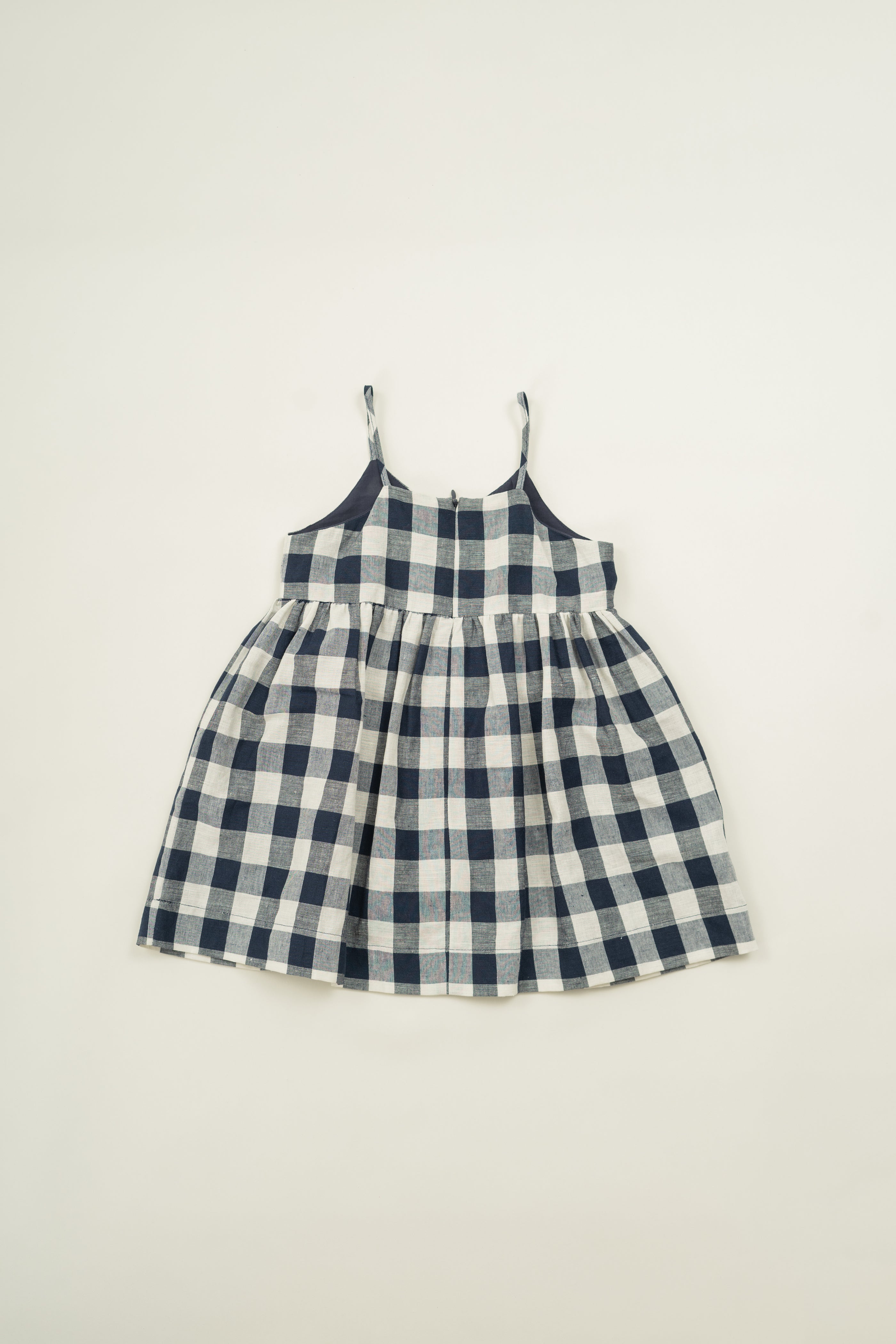 Mini Sleeveless Dress With Detachable Bow in Navy Gingham