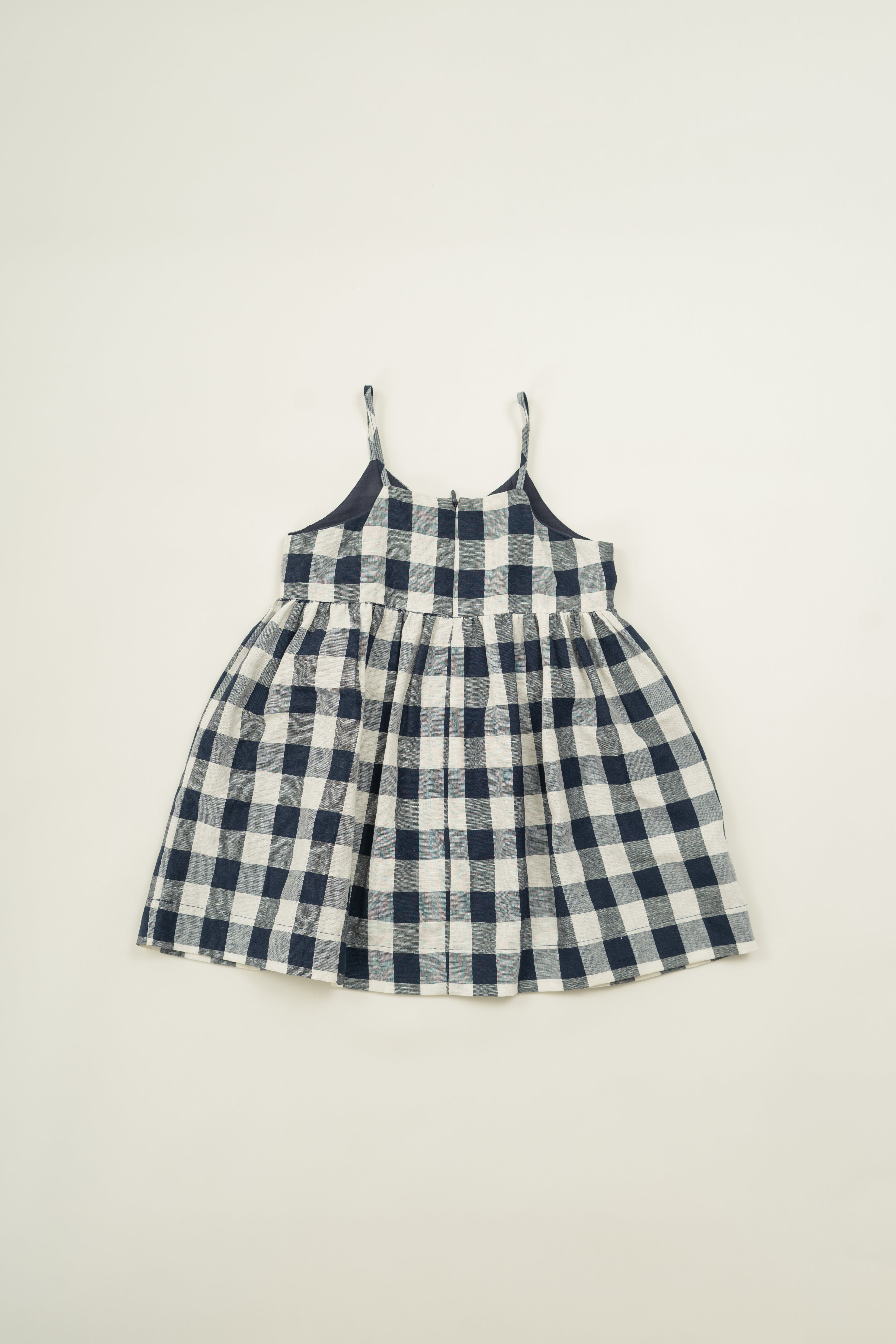Mini Sleeveless Dress With Detachable Bow in Navy Gingham