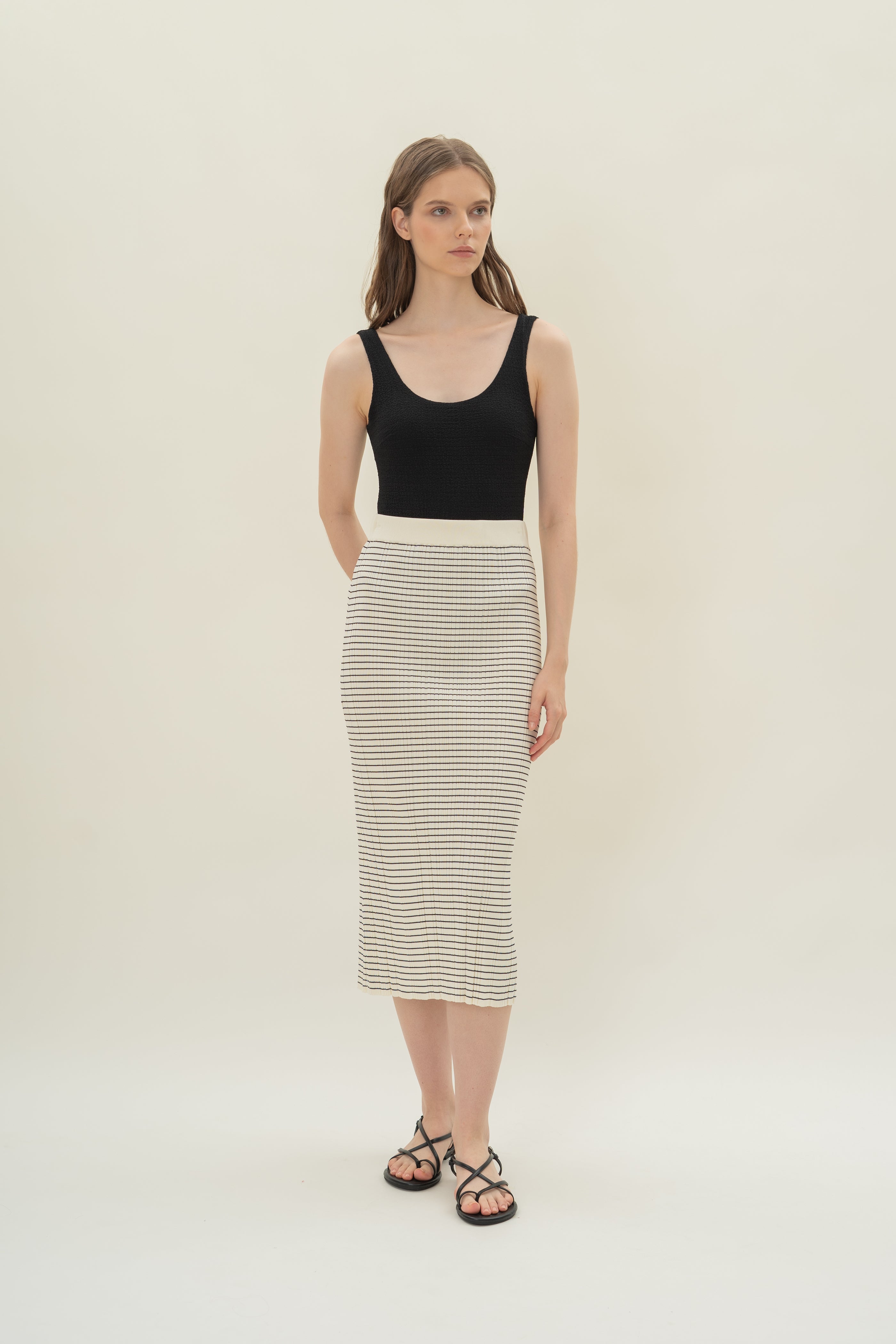 Column Knit Skirt in Stripe