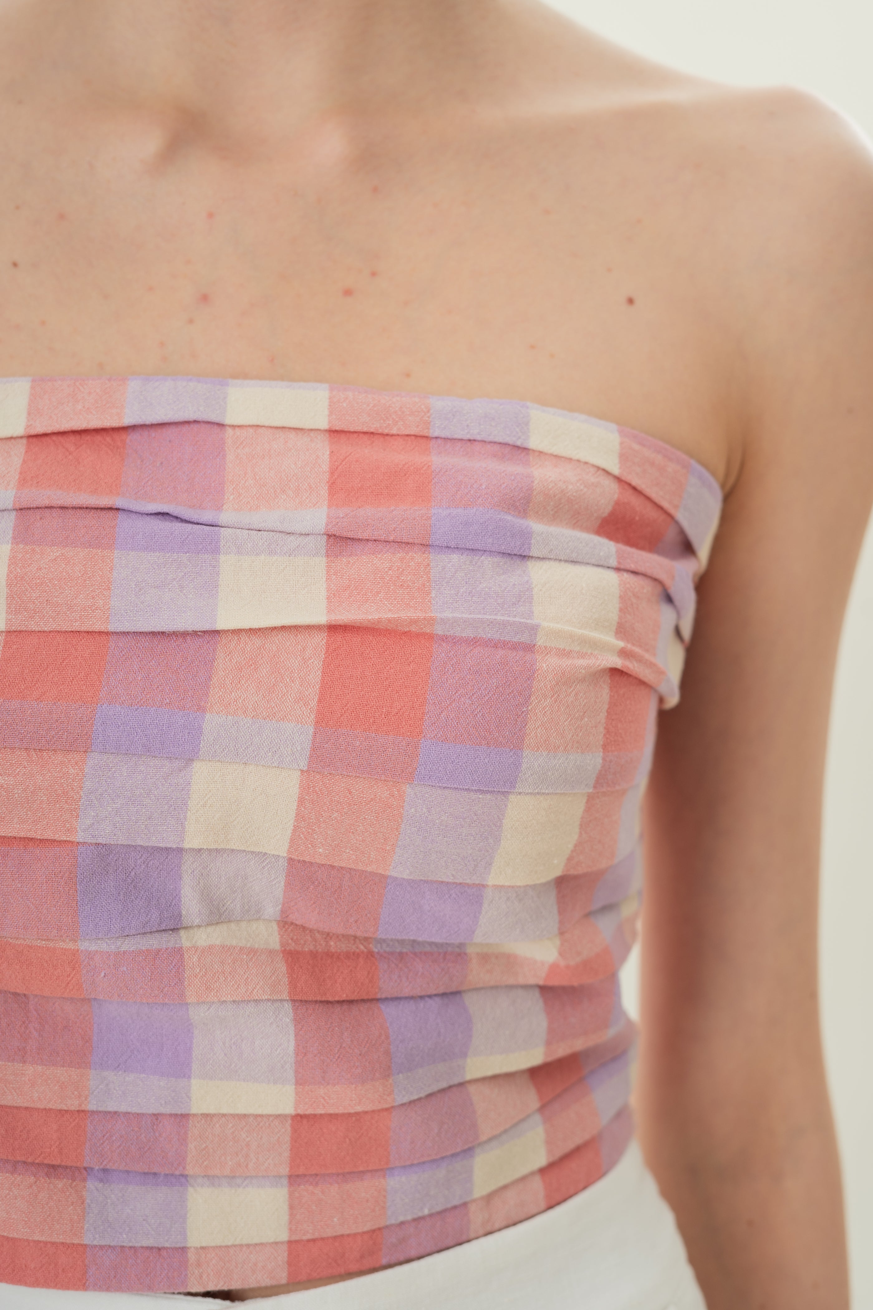 Ruched Bandeau Top in Joie Gingham