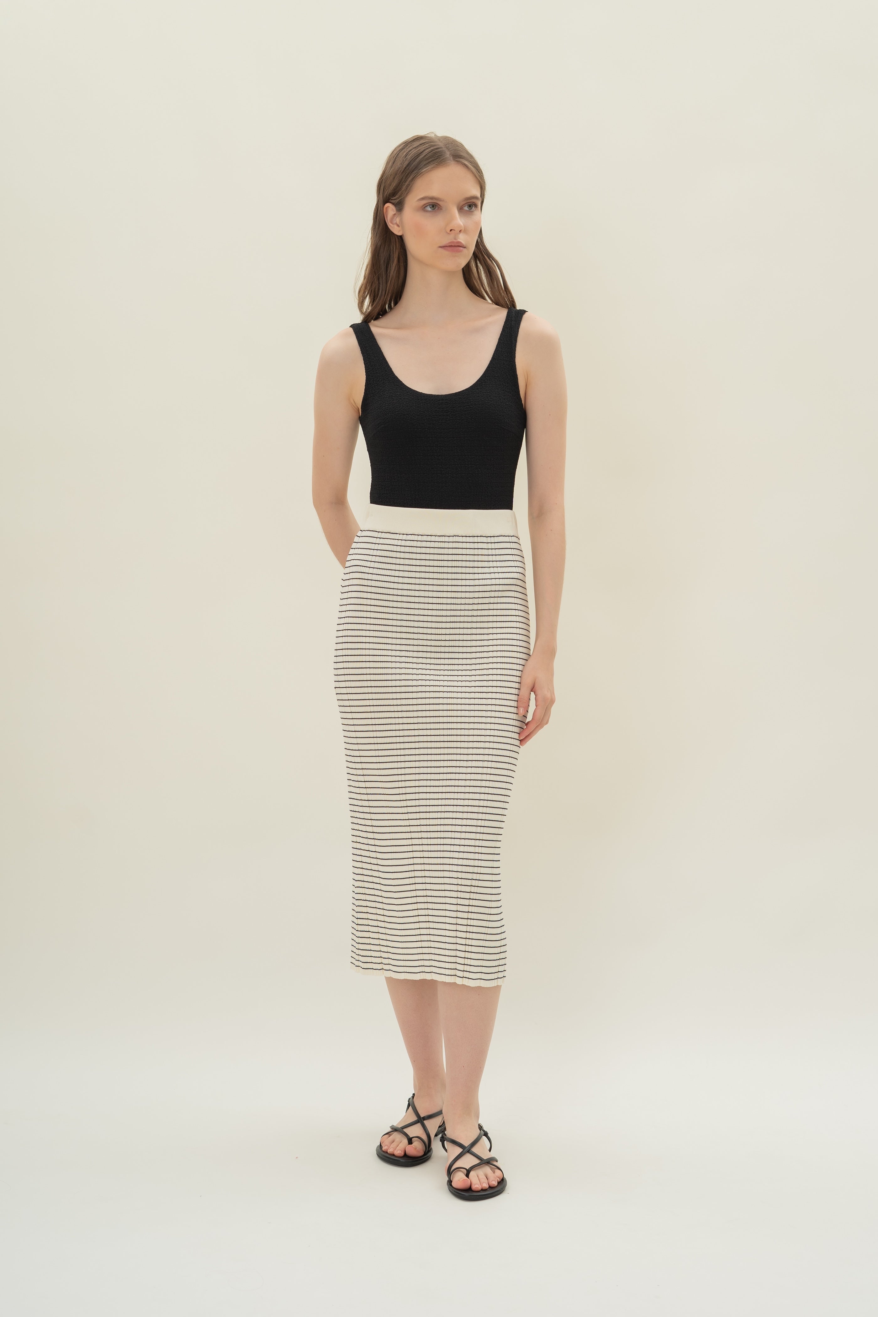 Column Knit Skirt in Stripe