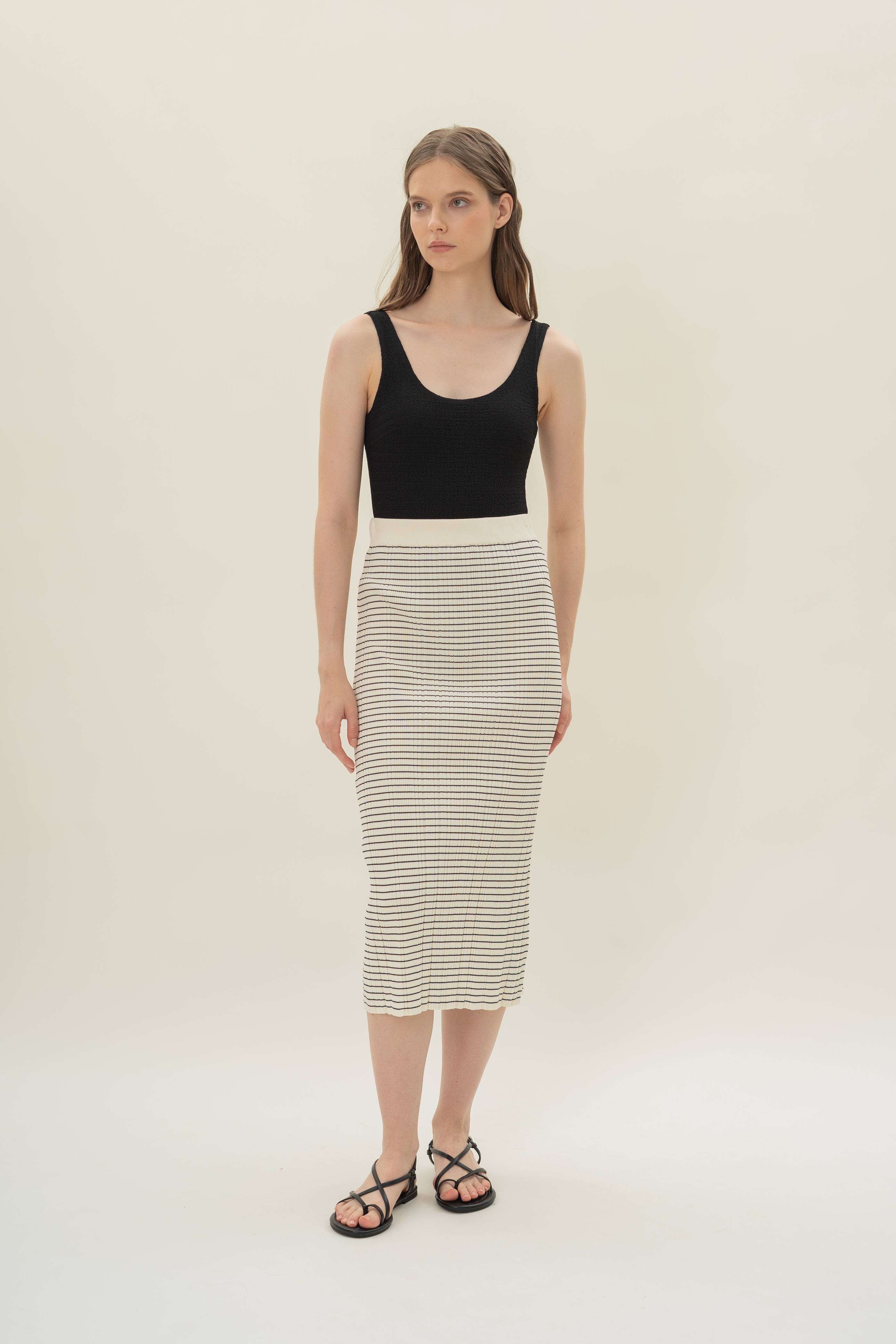 Column Knit Skirt in Stripe