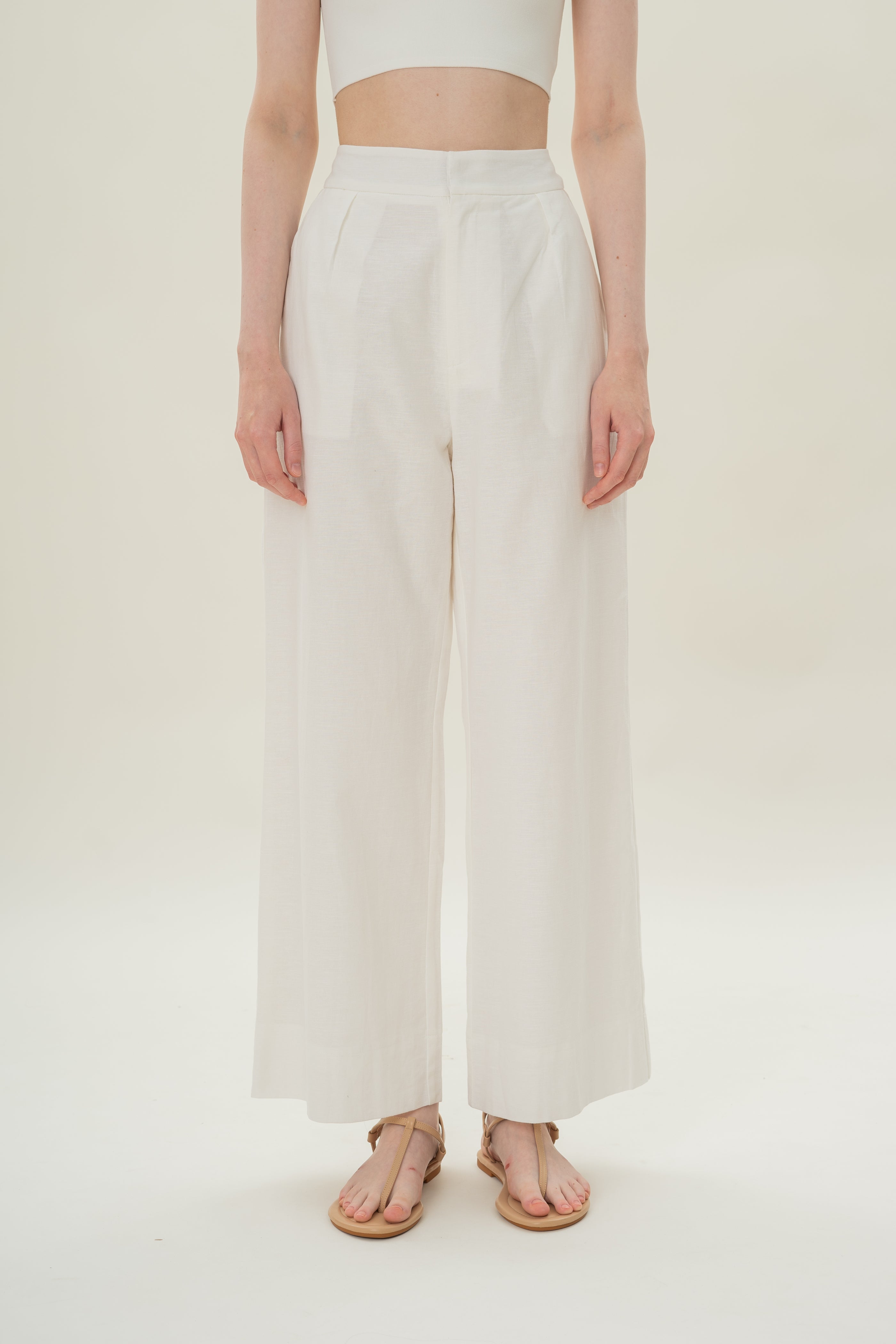 Textured Linen Trousers in White