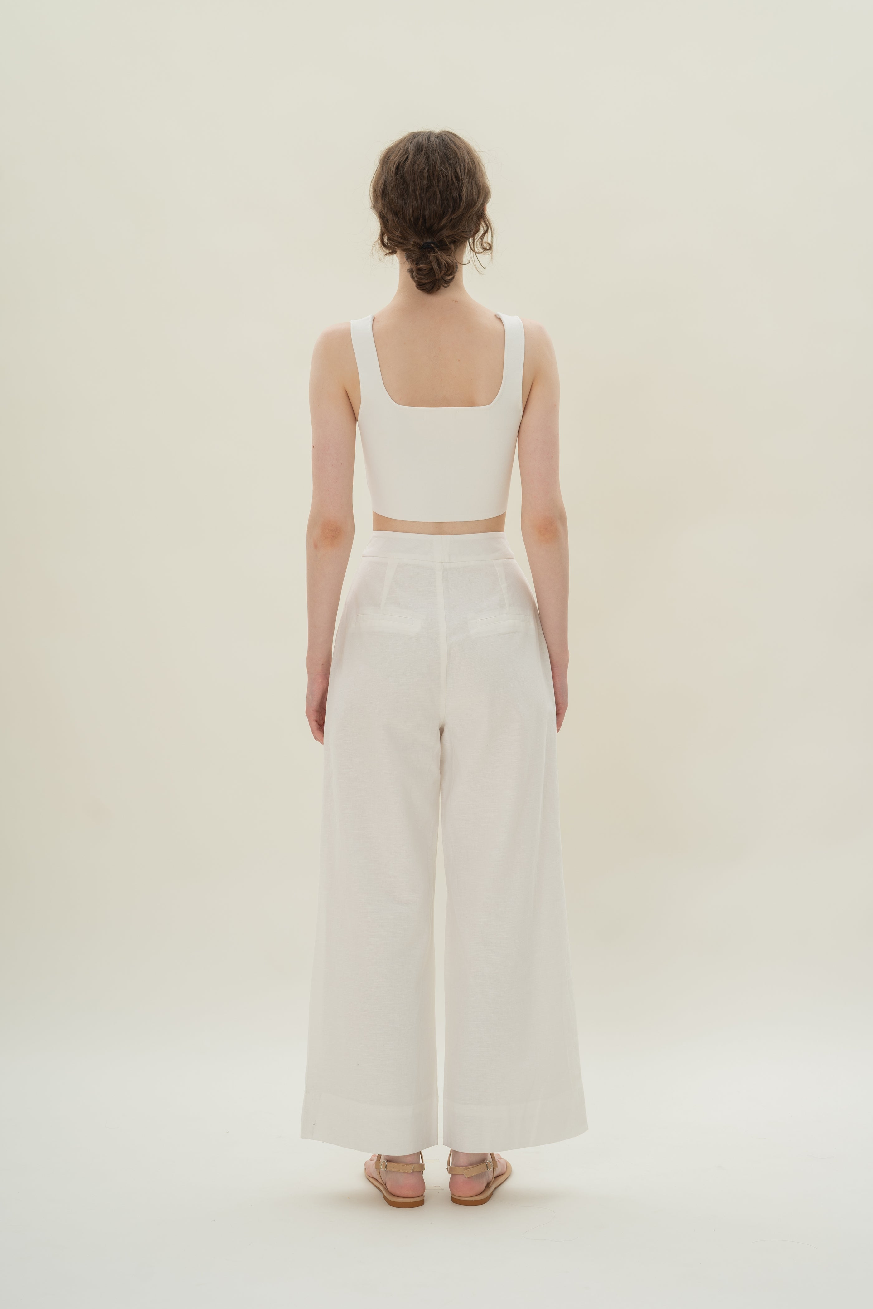 Textured Linen Trousers in White